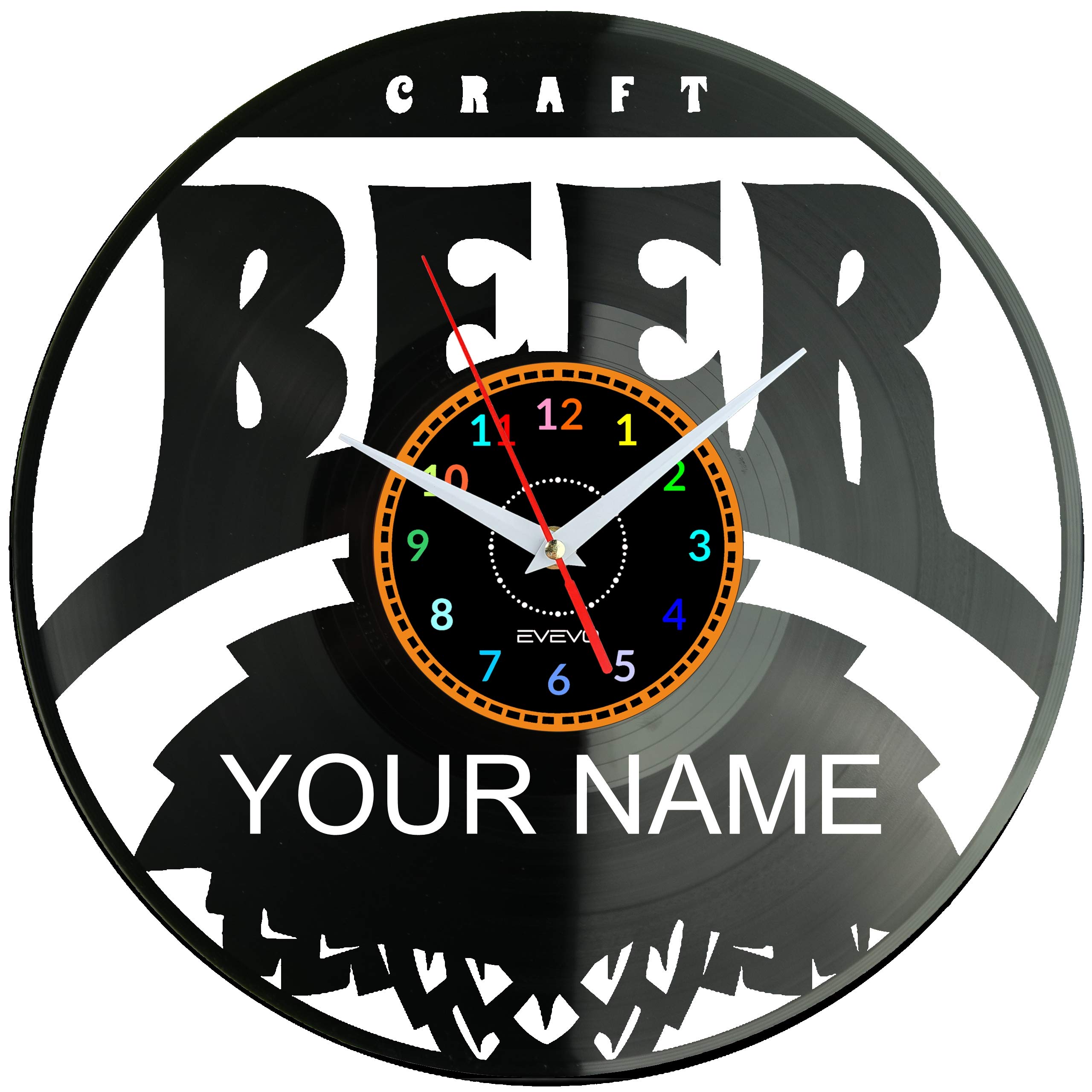 Horloge Murale Bière en Vinyle Décorative Rétro Personnalisable W0220