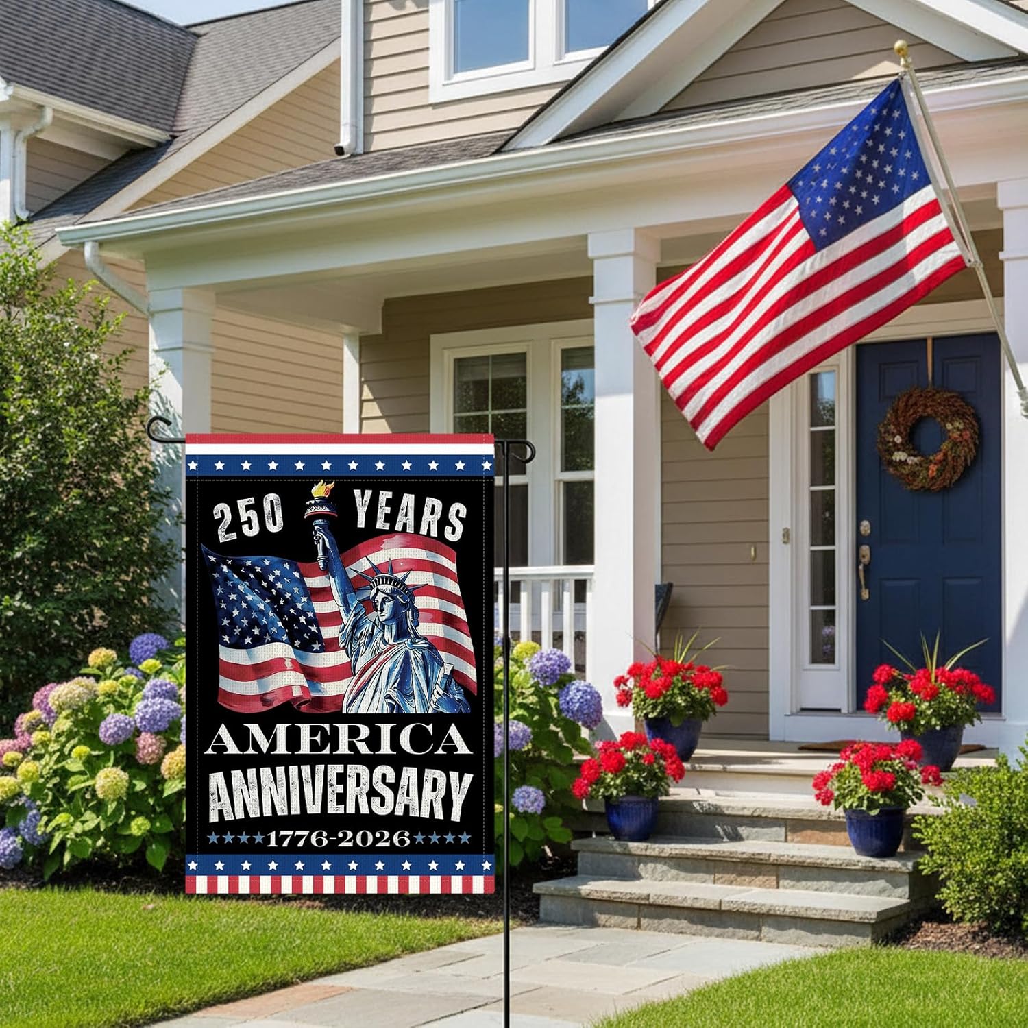 250th Anniversary USA Garden Flags, Happy 250 Years America Garden Banner Decor for Outside 12x18 Inch Double Sided, USA Patriotic 1776-2026 Design Outdoor Porch Patio Lawn Decorations - Image 5
