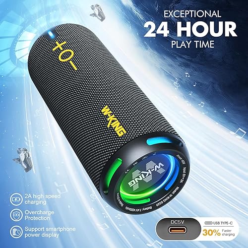 Miniatura 6 de W-KING Altavoces Bluetooth – IP67 impermeable al aire libre altavoz inalámbrico portátil, aplicación EQ personalizada/graves profundos, 40W HD 360°