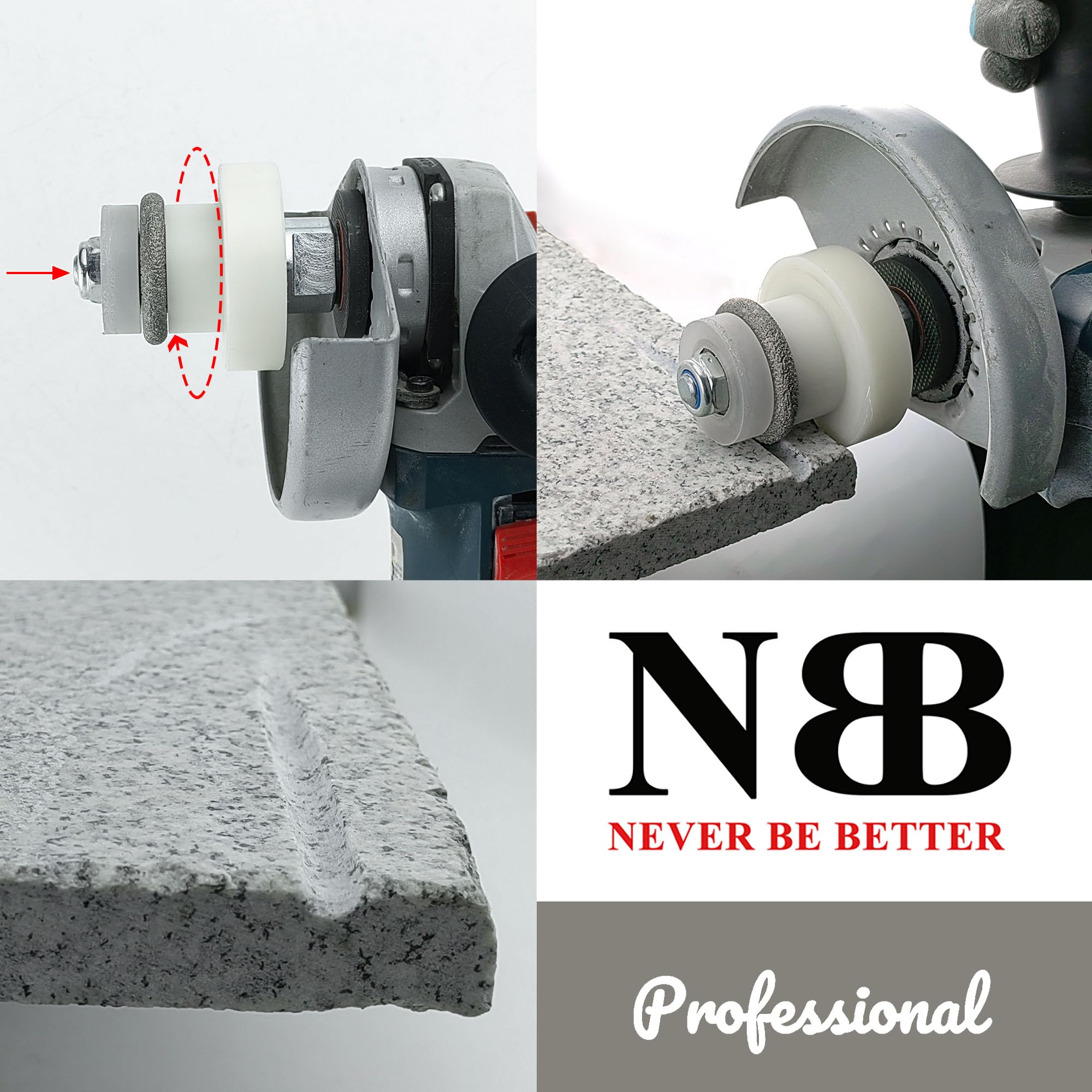 NBB Frese per taglio di smussati, ruota diamantata con guida coperta e punta M14 per scanalatura antiscivolo in porcellana, ceramica, granito, marmo, pietra (antiscivolo Grooves ASG6)