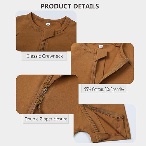 Miniatura 3 de Feidoog Paquete de 2 mamelucos de verano de manga corta con cremallera de 2 vías, mameluco de una pieza para dormir y jugar