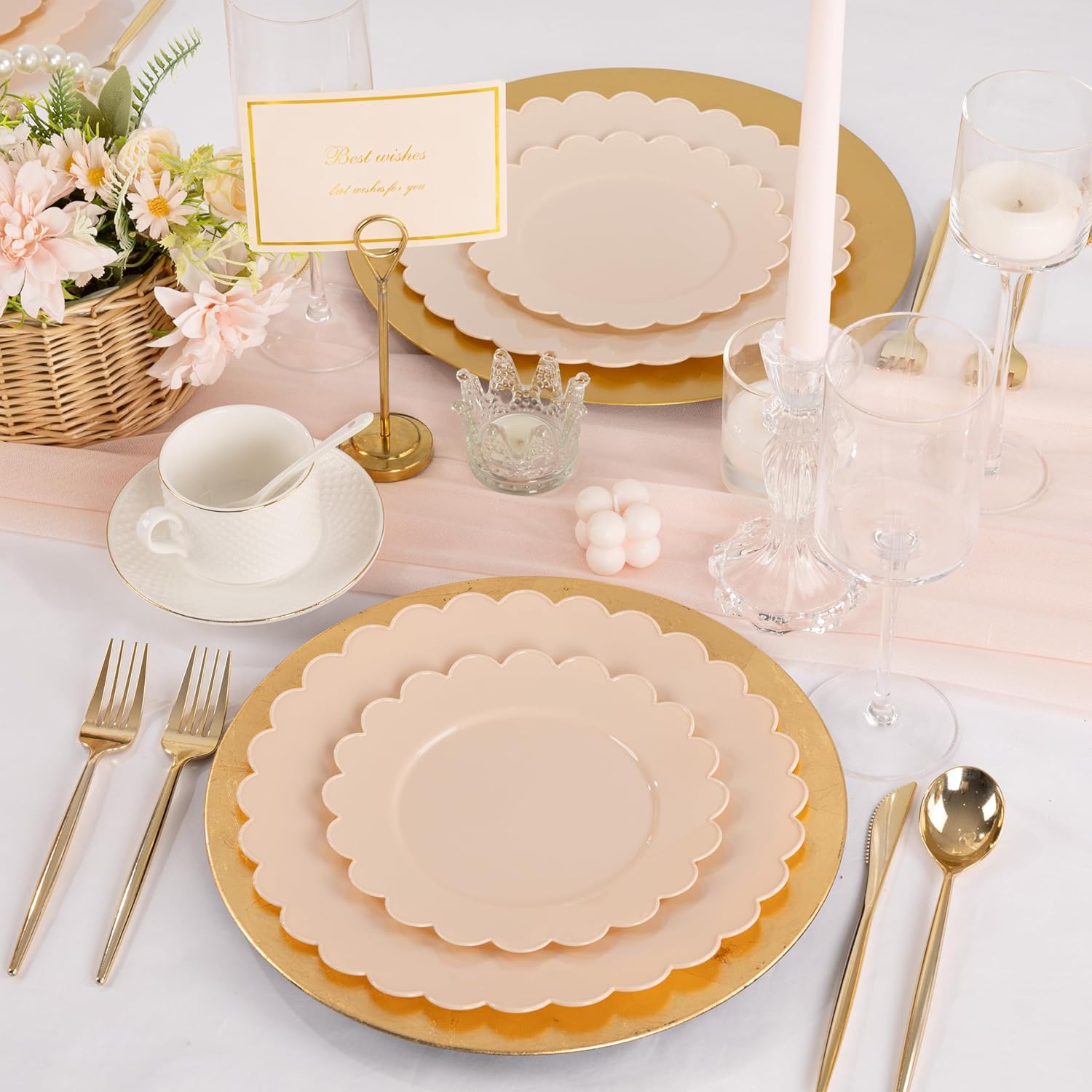 SUT 72-Count Pink Plastic Plates Disposable 10.25 Inch - Scalloped Edge Dinner Plates for Valentine’s Day, Parties, Birthdays, Weddings | Lightweight & Durable Disposable Dinnerware (72 Pack) - Image 6