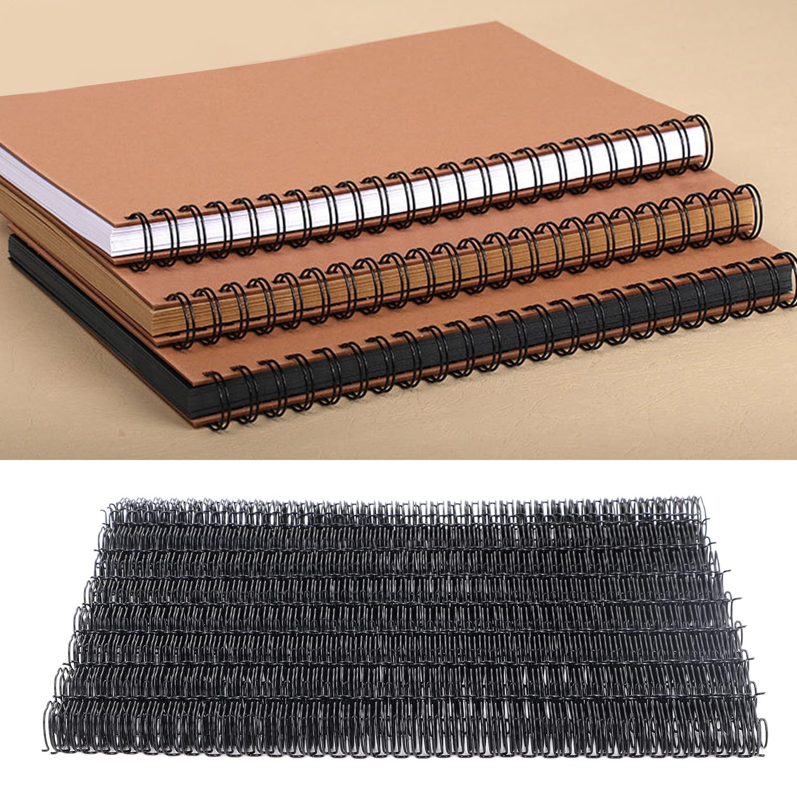 Dorsi per rilegatura a spirale a doppio anello da 100 pezzi, doppia bobina in acciaio rivestito in nylon, 9/16 pollici 34 anelli passo 3:1, capacità di 120 fogli, bobina di (Nera)