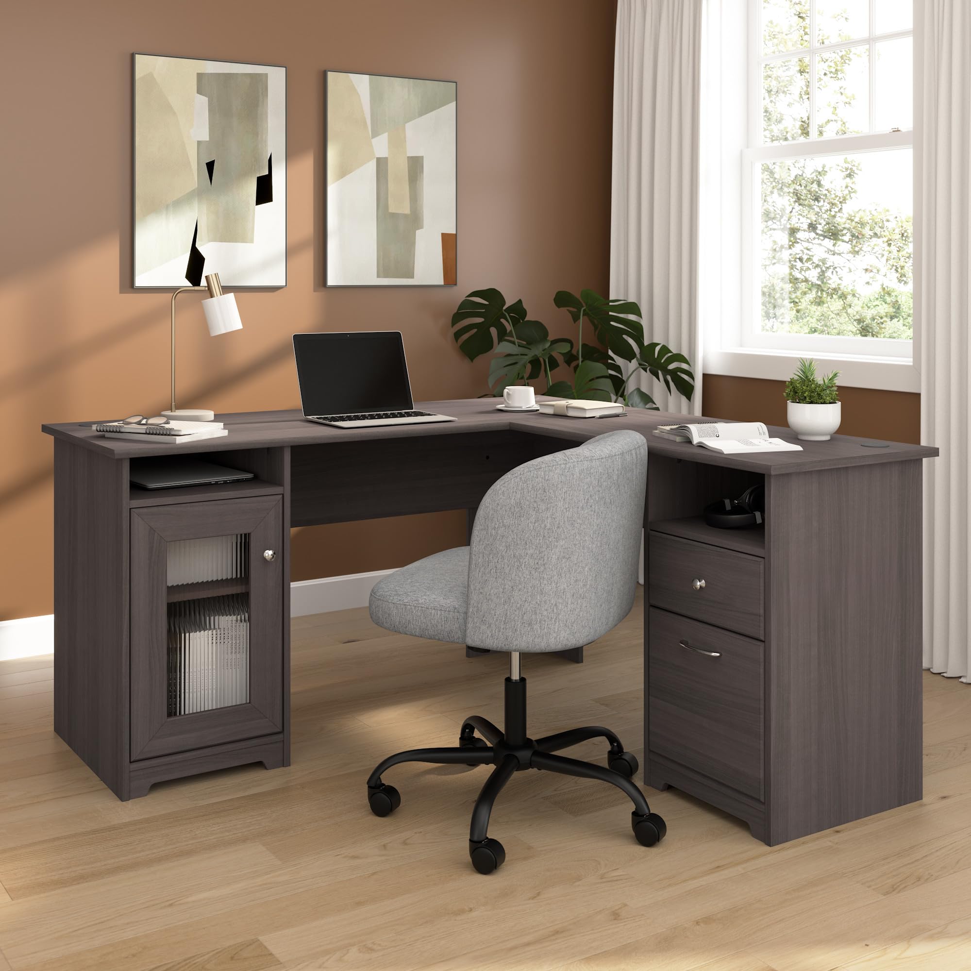 Bush Home Cabot 60W L Shaped Computer Desk with Storage in Heather Gray, 60-inch Corner Table with Drawers for Home Office Workspace - 2