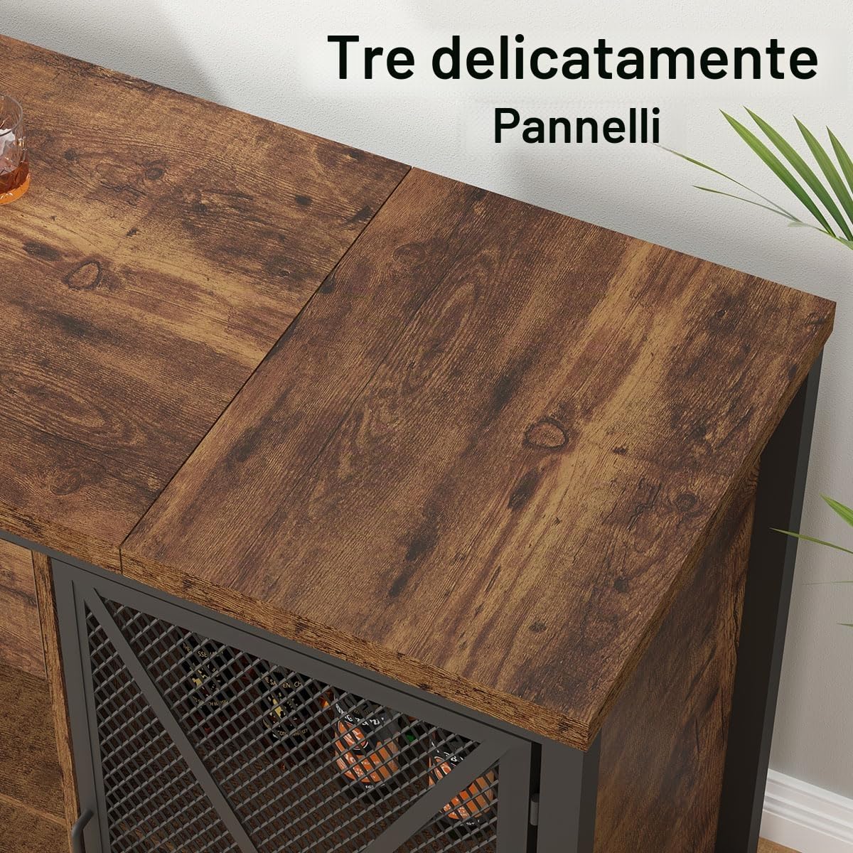 LVB Armadietto da bar per vino con frigorifero, rustico, lungo, con cassetti, per casa di campagna, legno e metallo, con scaffale, credenza per cucina, sala da pranzo, marrone rustico 180 cm