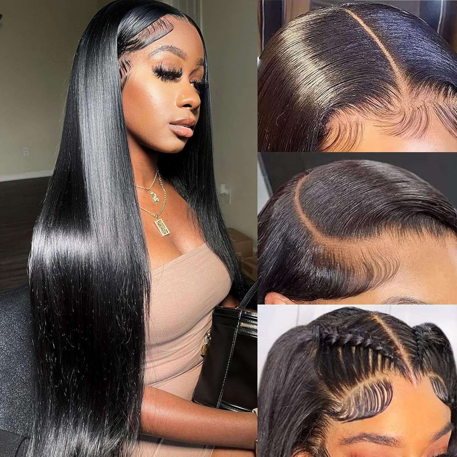 24 Inch Straight 13X6 HD Lace Frontal Human Hair Wig For Black Women,180% Density 13x6 HD Transparent Invisible Lace Front Wigs Human Hair Pre-Plucked Deep Part Silky Straight Natural Color