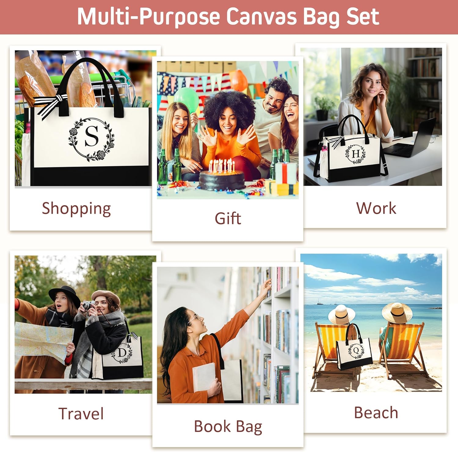 QLOVEA Bolsa De Lona Con Inicial, Bolsa De Maquillaje, Bolsa De Playa Con Cremallera, Regalos Personalizados Para El Día De La Madre Para Mamá Y Abuela, Lino Amarillo, U