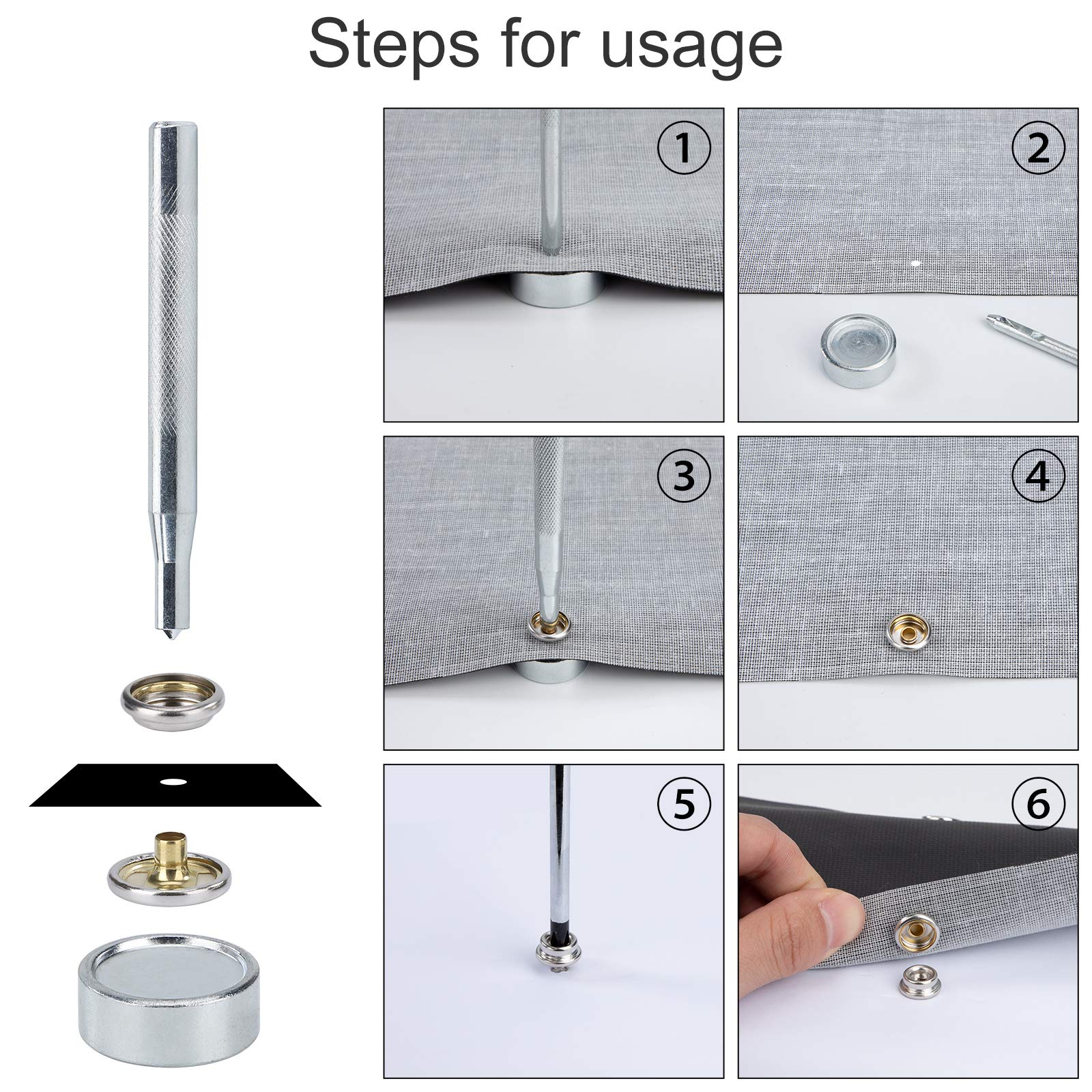 Bottoni A Pressione Automatici Per Tela E Tappezzeria - Set 50 Pezzi Con Attrezzi - Foto 13