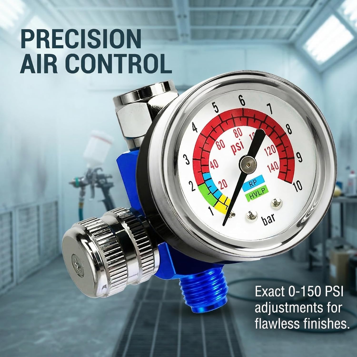 LE LEMATEC Air Compressor Regulator & Flow Control Valve with Pressure Gauge - for Pneumatic Tools, Spray Painting, Tire Inflation, 1/4 NPT, 0-150 PSI