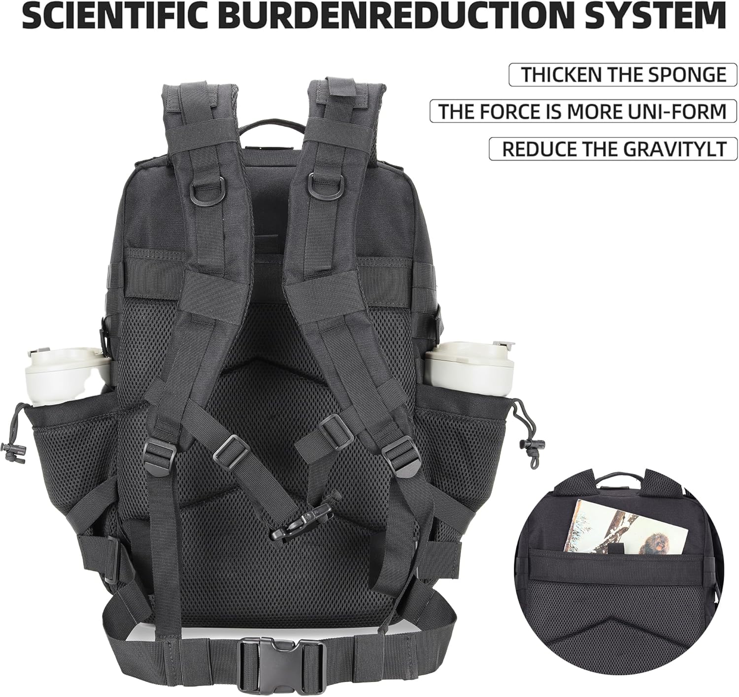 45L Tactical Assault Backpack 3 day assault pack with Molle Waterproof backpack Rucksack for Tactical Backpacks (Black Rose) - Image 6