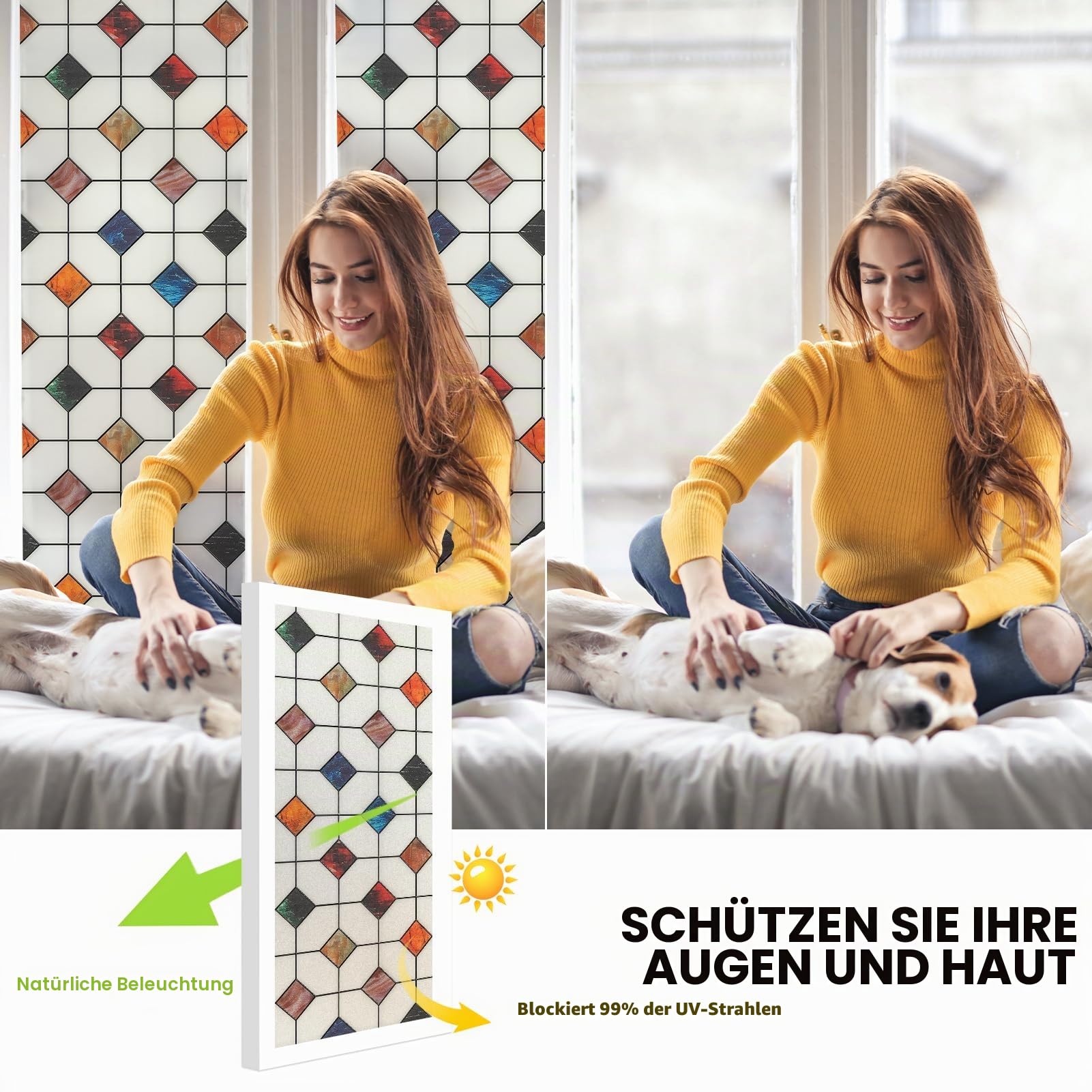 DKTIE Buntglas-Fensterfolie, geometrische Muster, 89,9 x 300 cm