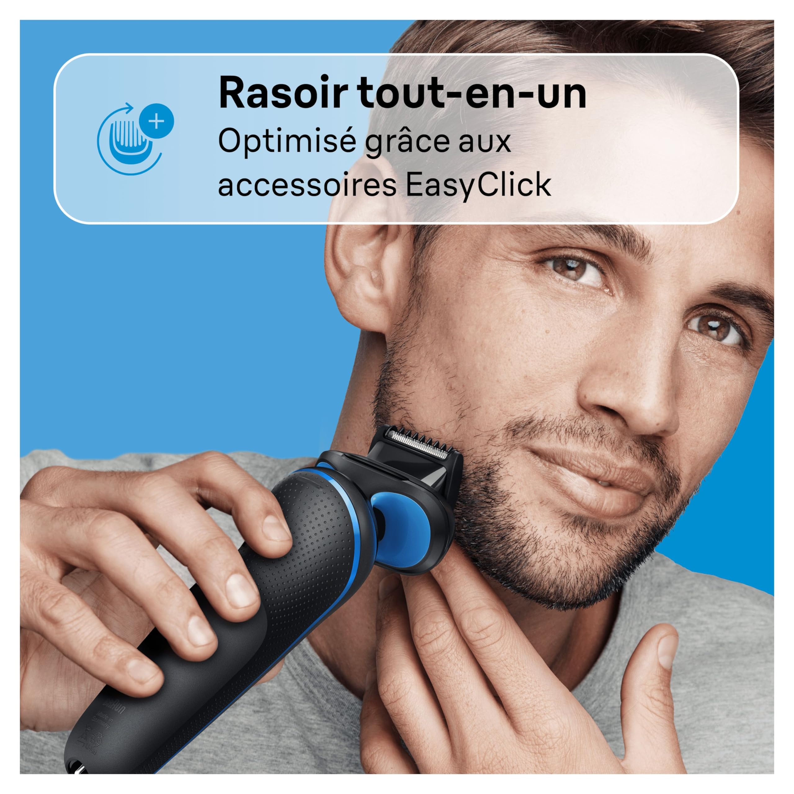 Braun Rasoir Electrique Homme Series 5 51-B1000s, Bleu, Etanche, A Grille Et Sans Fil, 3 Lames Flexibles Pour Bien Raser La Barbe Et Le Visage, Coffret De Rasage Avec Chargeur Intelligent