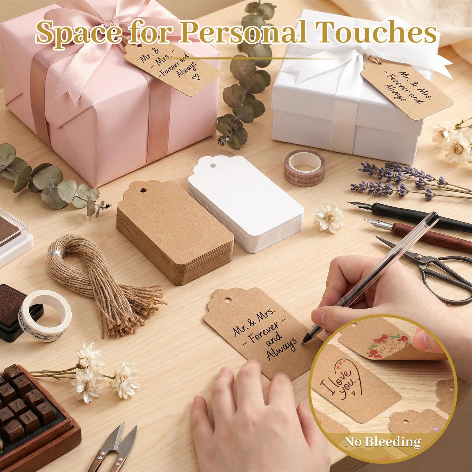 SallyFashion Etiquetas de papel kraft, 200 etiquetas de regalo de papel kraft, etiquetas colgantes para manualidades con 200 raíces de yute natural gratis para regalos, artes y manualidades, bodas,