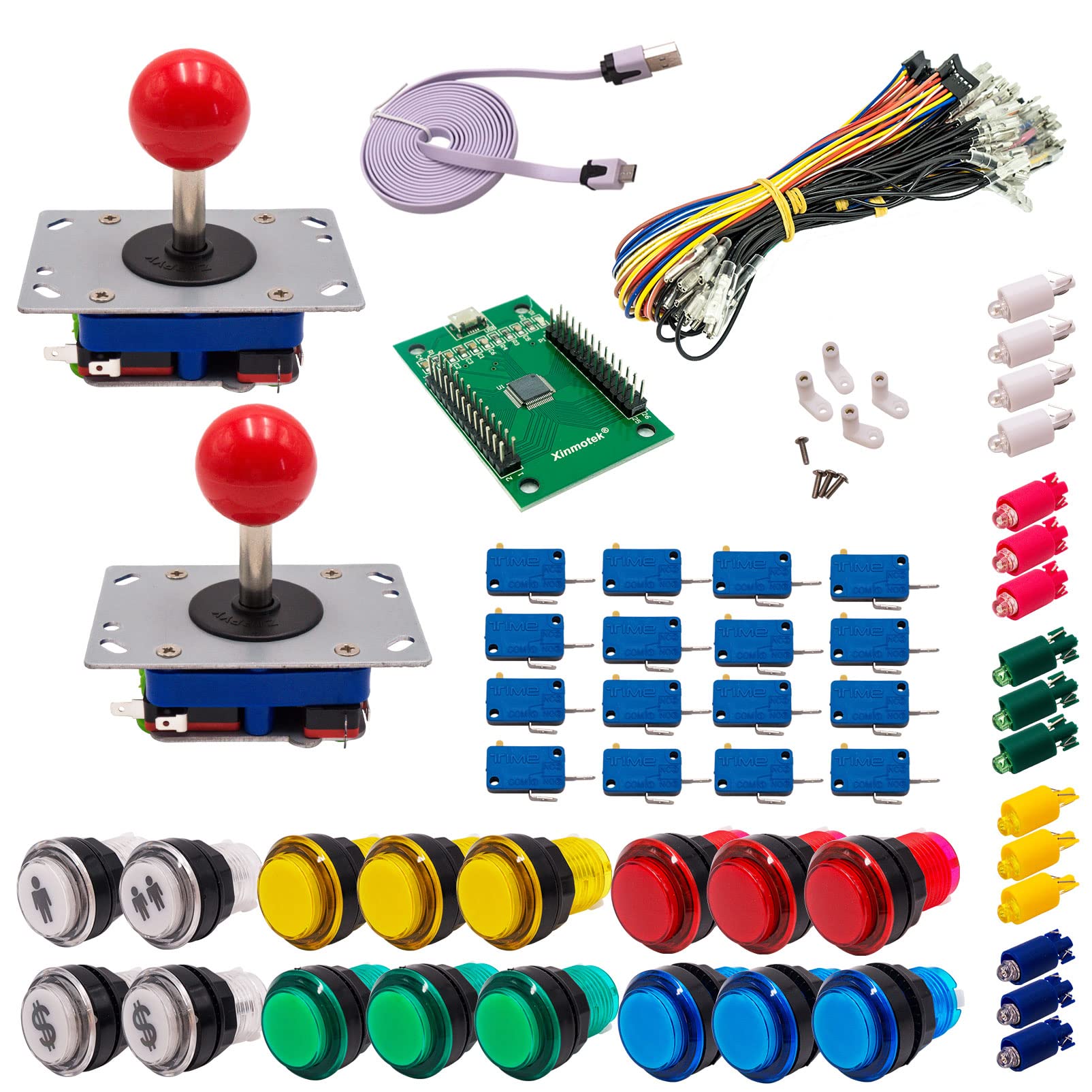 Kit Joystick e Pulsanti Arcade 2 Giocatori Luminosi Pulsanti Trasparenti Joystick Zippyy Asta Corta Palla XinMoTek Videogiochi Retro Gaming
