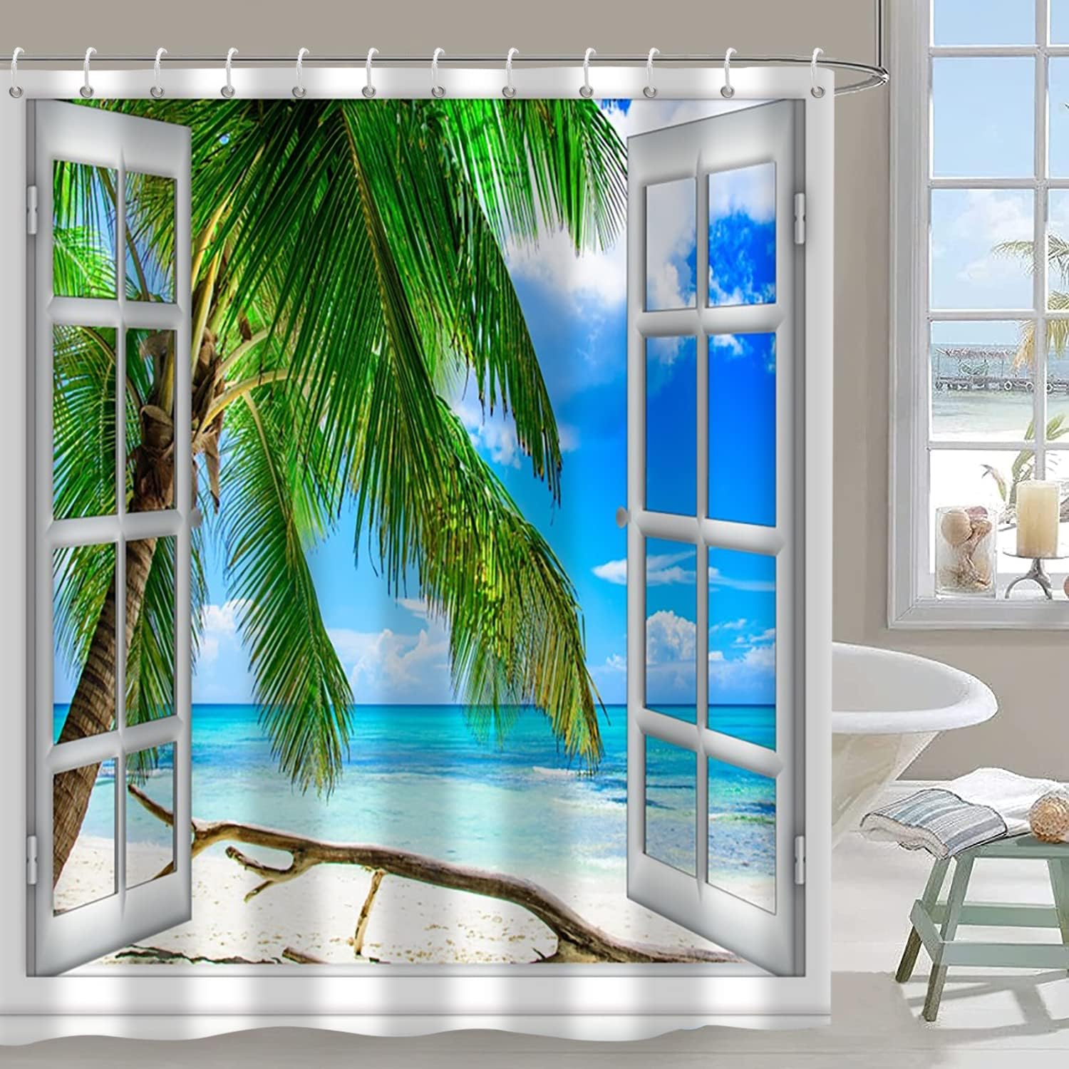 DORCEV Tropical Shower Curtain Tropical Palm Trees on