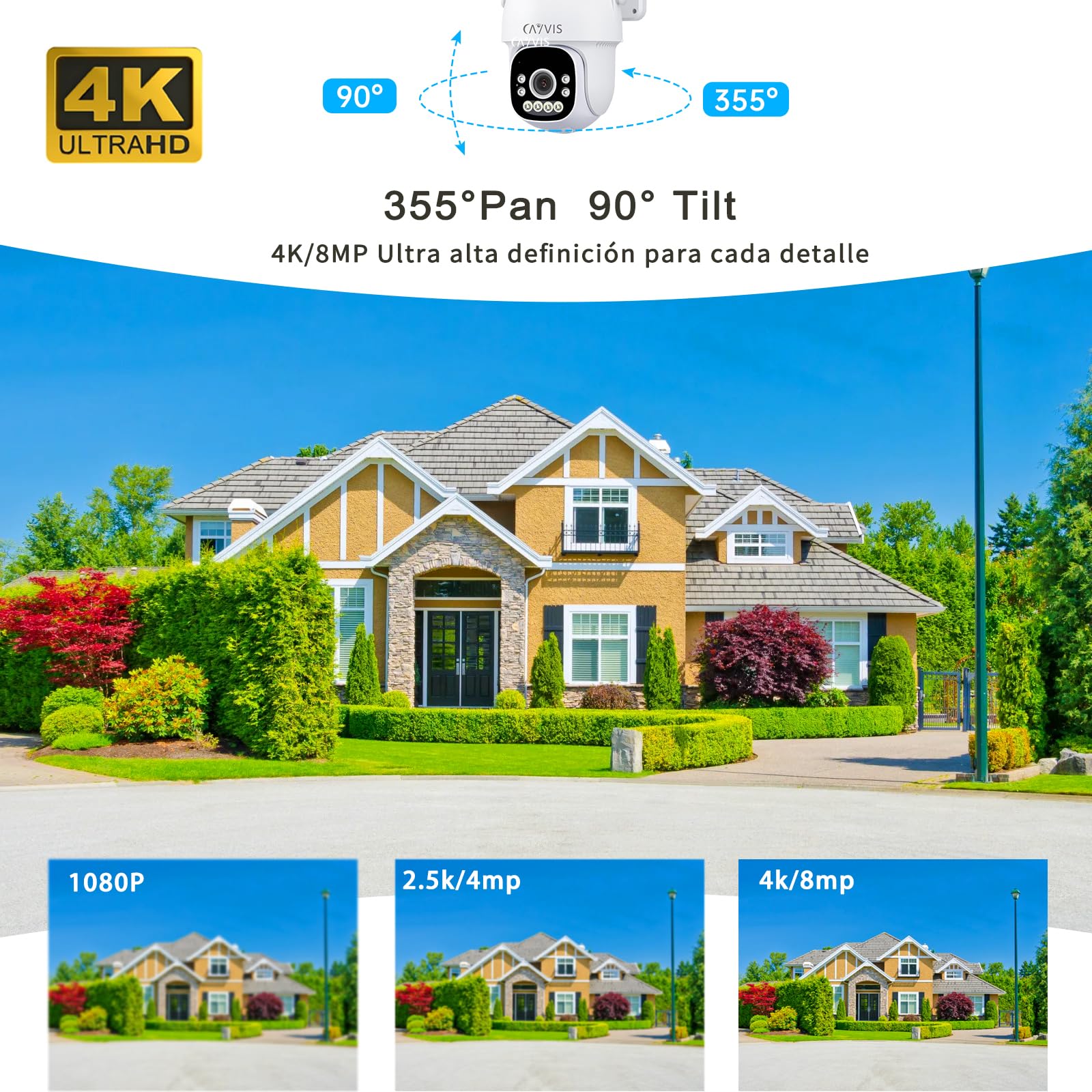4K 8MP Camara de Vigilancia Exterior WiFi, 2,4/5GHz IP Camara Seguridad Exteriorcon con Detección Humana/Vehículo, Seguimiento Automático, Luz de Alarma Roja-Azul, Visión Nocturna Colorida IP66