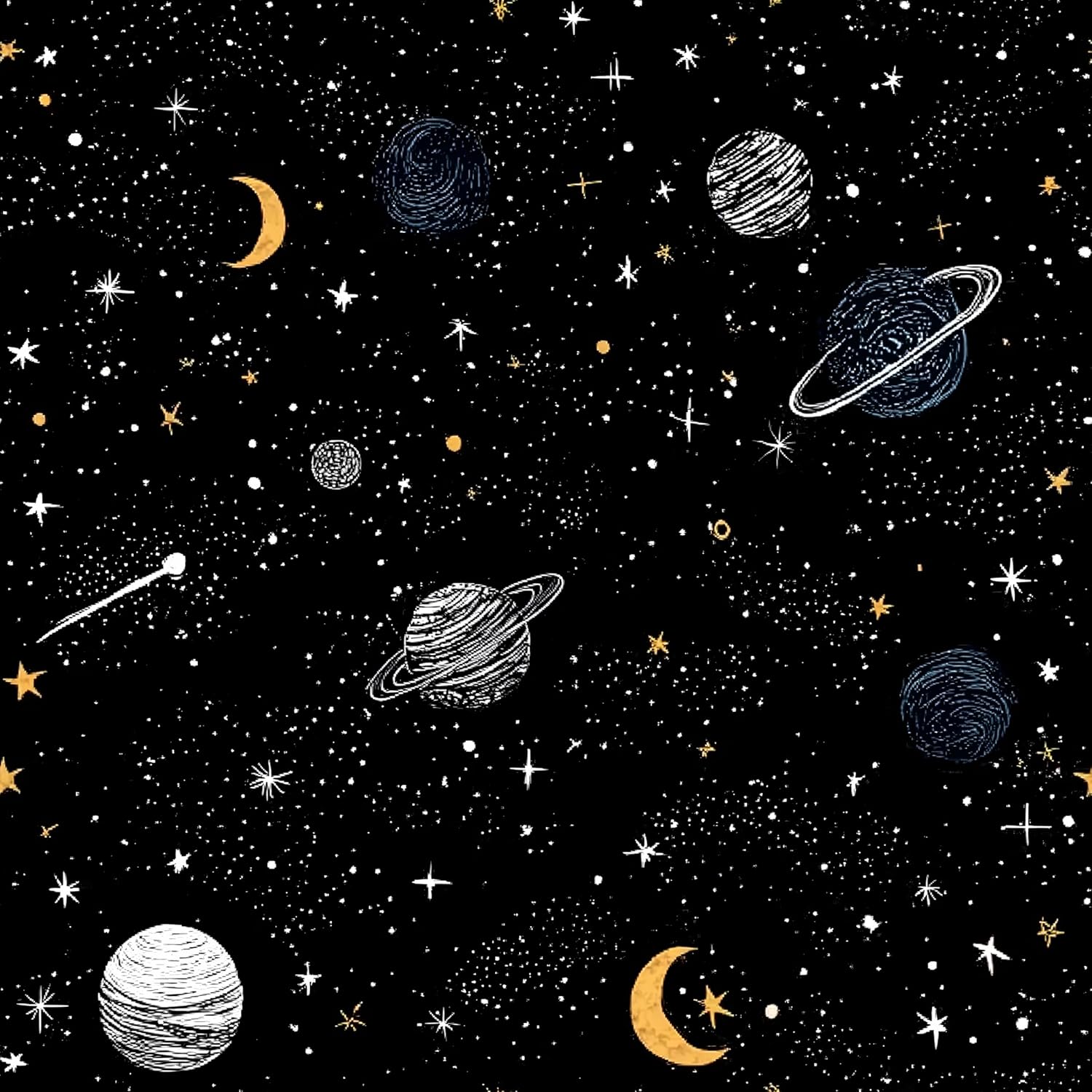 Stickorama Whimsical Starry Space Sky Planet Peel and Stick Wallpaper Self Adhesive 17.72" X 236.2'' Hand Drawn Star Moon Galaxy Wall Paper Renter Friendly Removable Waterproof for Kid Room/Playroom