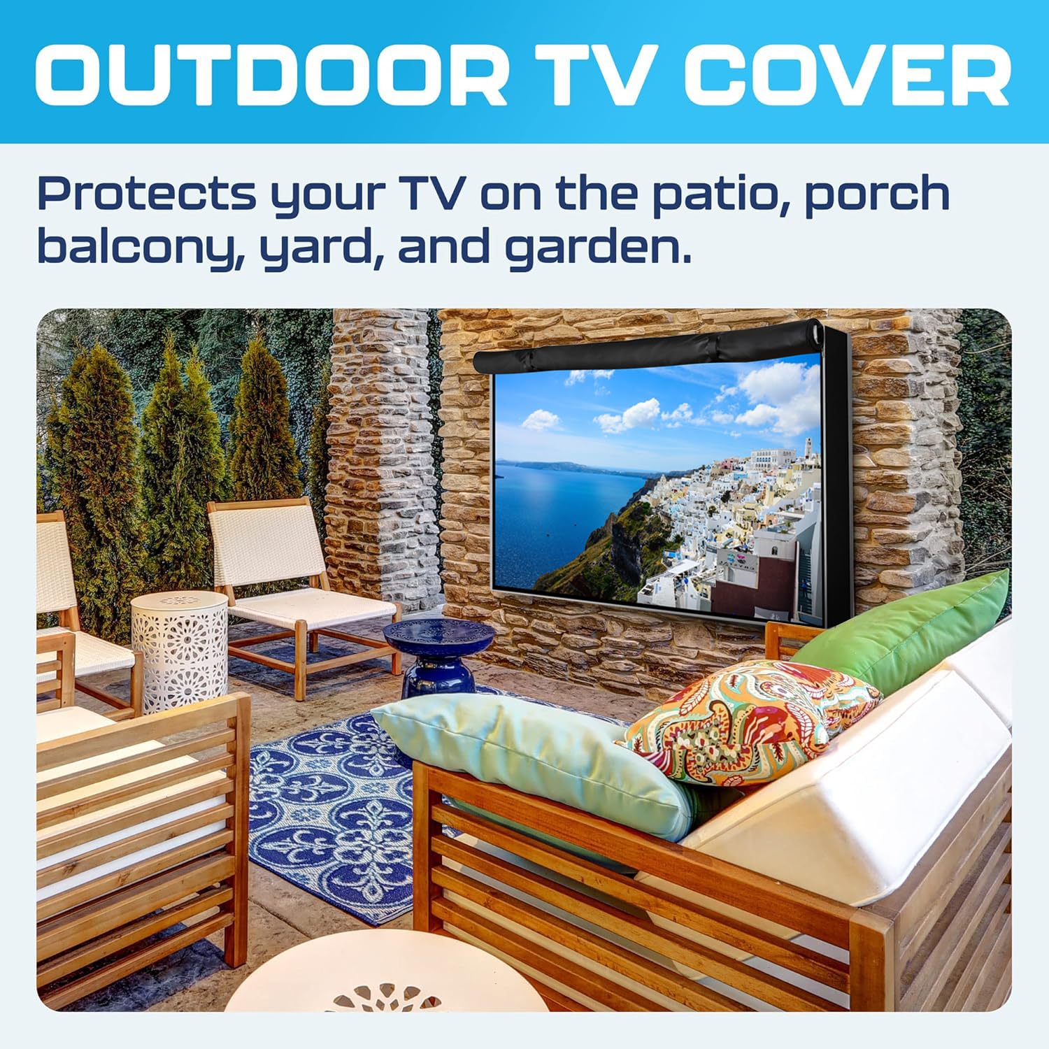 TV Abdeckung Outdoor 55 Zoll – Wetterfest Wasserdicht Staubdicht – Schutzhülle für Fernseher auf Terrasse, Balkon, Garten – UV-beständig – Robustes Oxford 600D