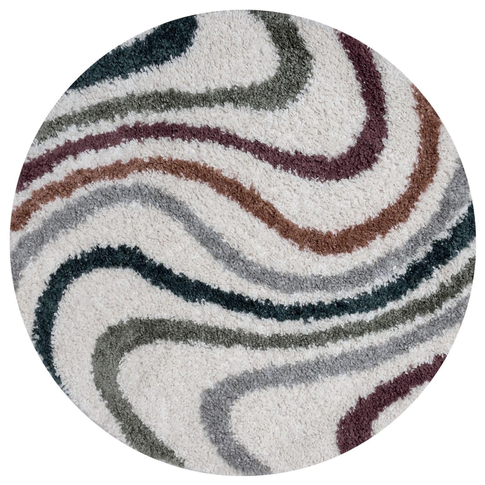 The Rugs Multicolor Moodi Wavy Design Shaggy Soft High Pile Living Room Rug & Runner | Size: 120Cm Diameter