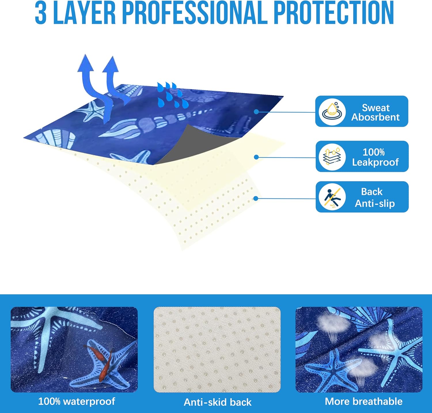 Waterproof Stain Resistant Towel Car Seat Cover，Universal Non-Slip for Car, Truck, SUV, Van Seat for Gym Workout,Swimming,Beach and Workout Outdoor ， Machine Washable (2Pack, Conch Shells Starfish)