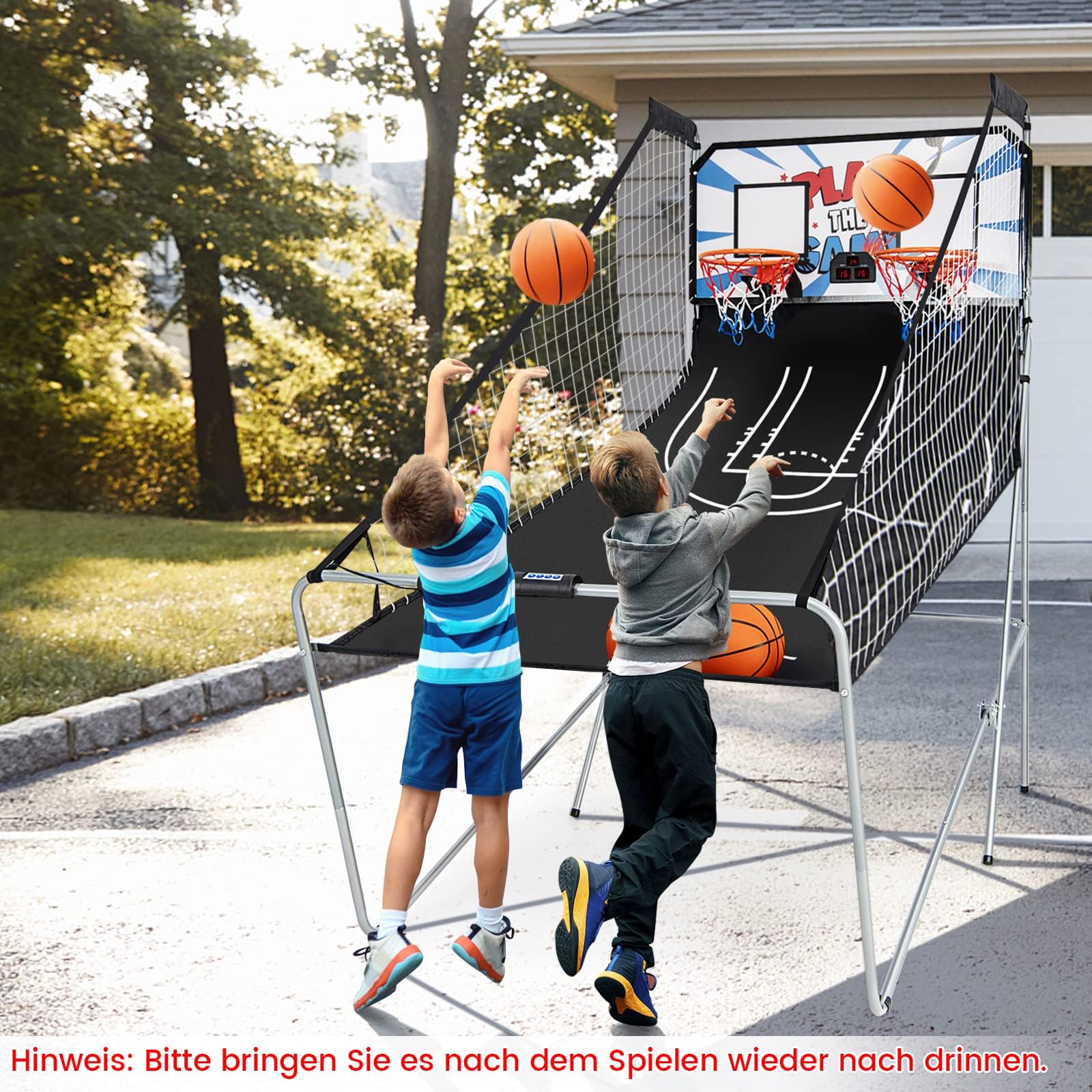 COSTWAY 8 in 1 Basketballautomat, elektrischer Baskeltballständer klappbar, Schießmaschine mit 4 Bällen, 8 Spielmodi, Luftpumpe für 2 Spieler, Arcade Basketballspiel für Kinder Erwachsene