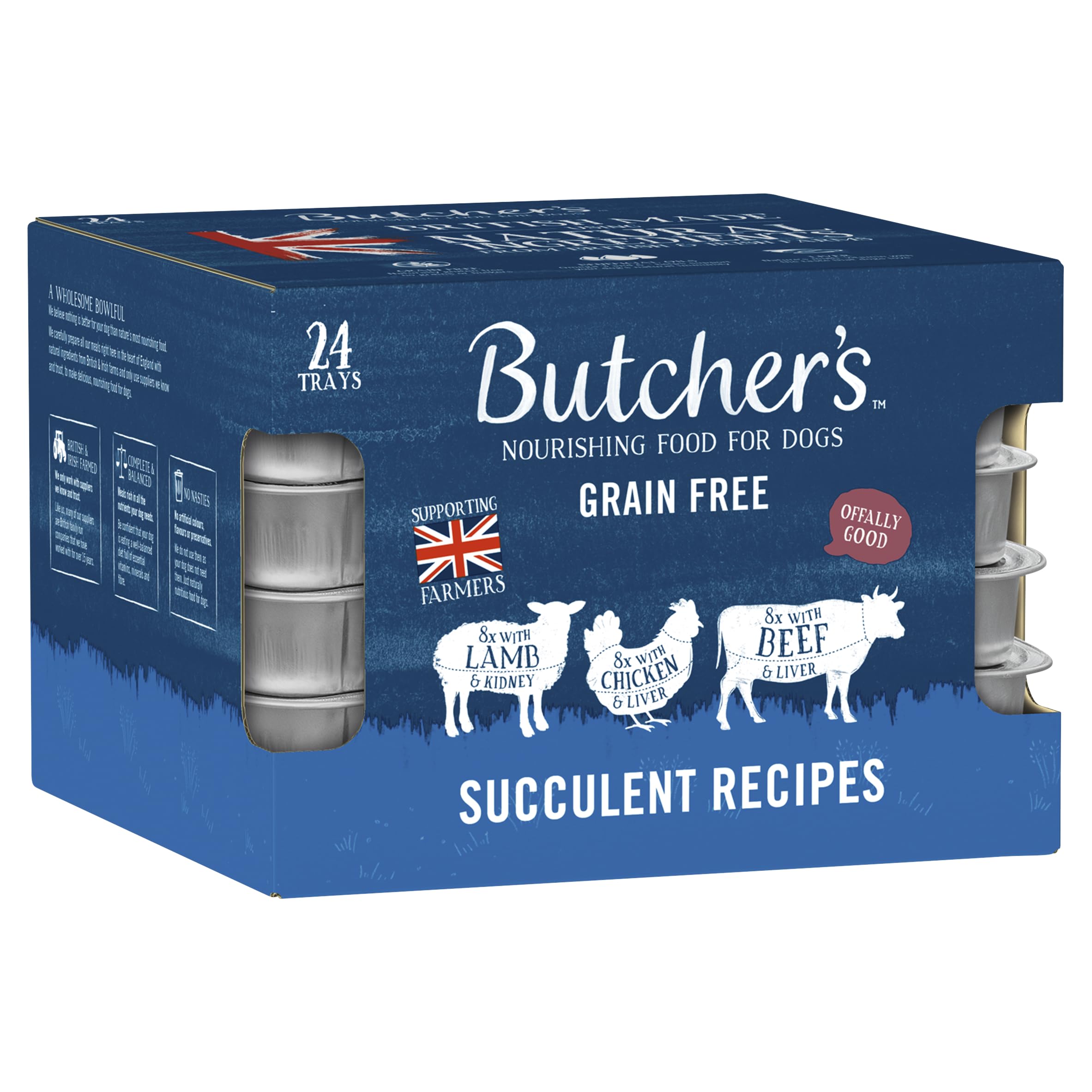 Butcher's Complete Wet Tray Grain Free Hypoallergenic Adult Dog Food Succulent Recipes Pack 24x150g - Lamb, Chicken & Beef