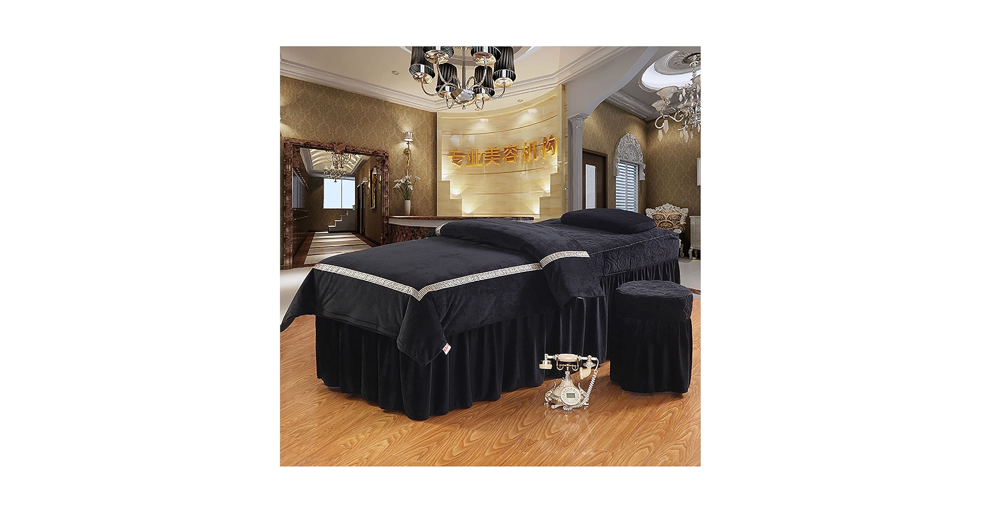 Amazon｜4ピース マッサージベッドカバー,フランネル 純色 美容