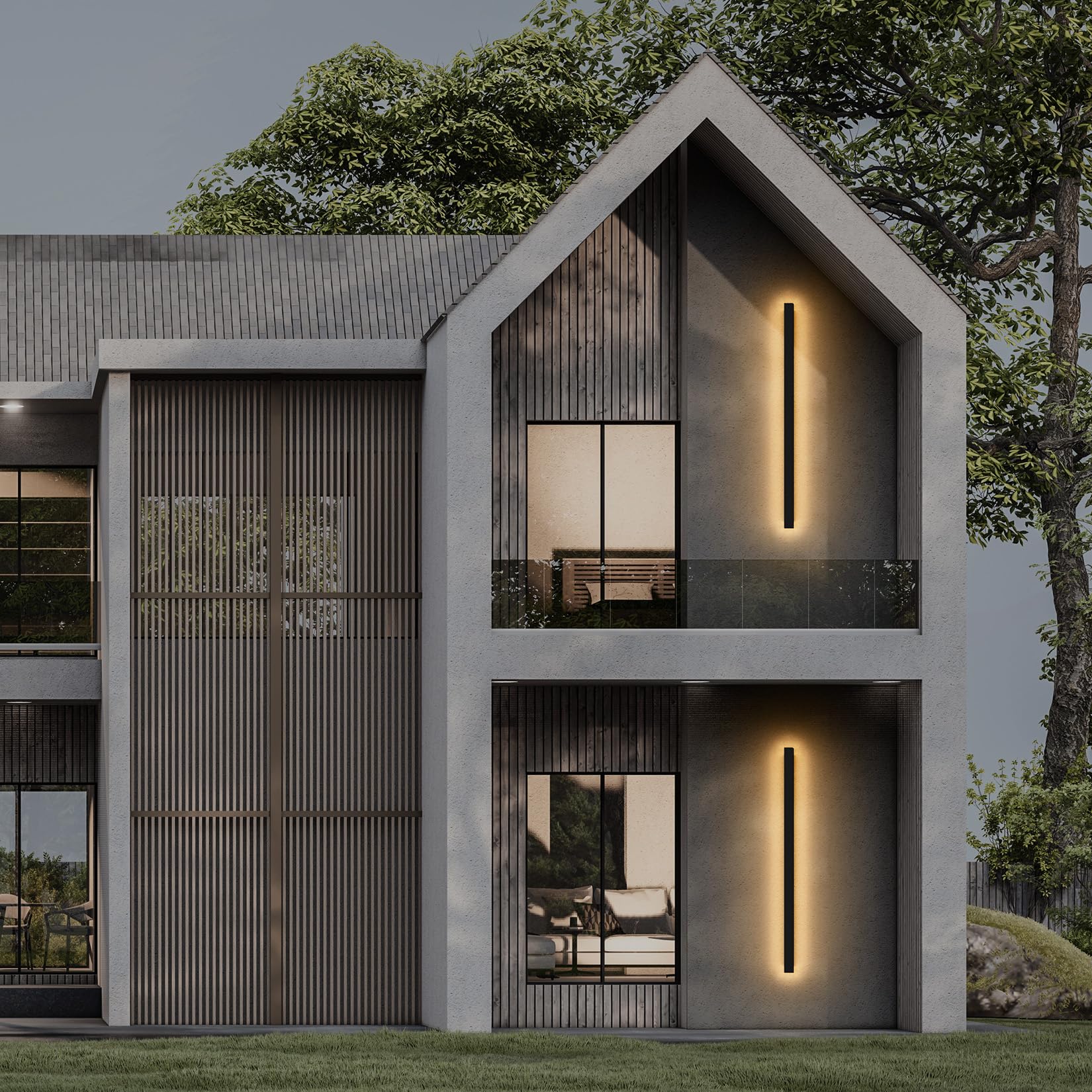 Ralbay 2 Pack 47.3inch Long Outdoor LED Wall Light Fixture, 35W Waterproof IP65 Black Exterior Lighting Fixtures, 3000K Warm Light Modern Wall Sconce for House Garage Porch