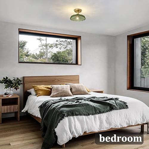 Miniatura 5 de Shenmoyl Lámpara de techo semiempotrada, luces doradas para pasillo con cristal de flor verde, bombilla incluida, base de 4.72 pulgadas, lámparas de