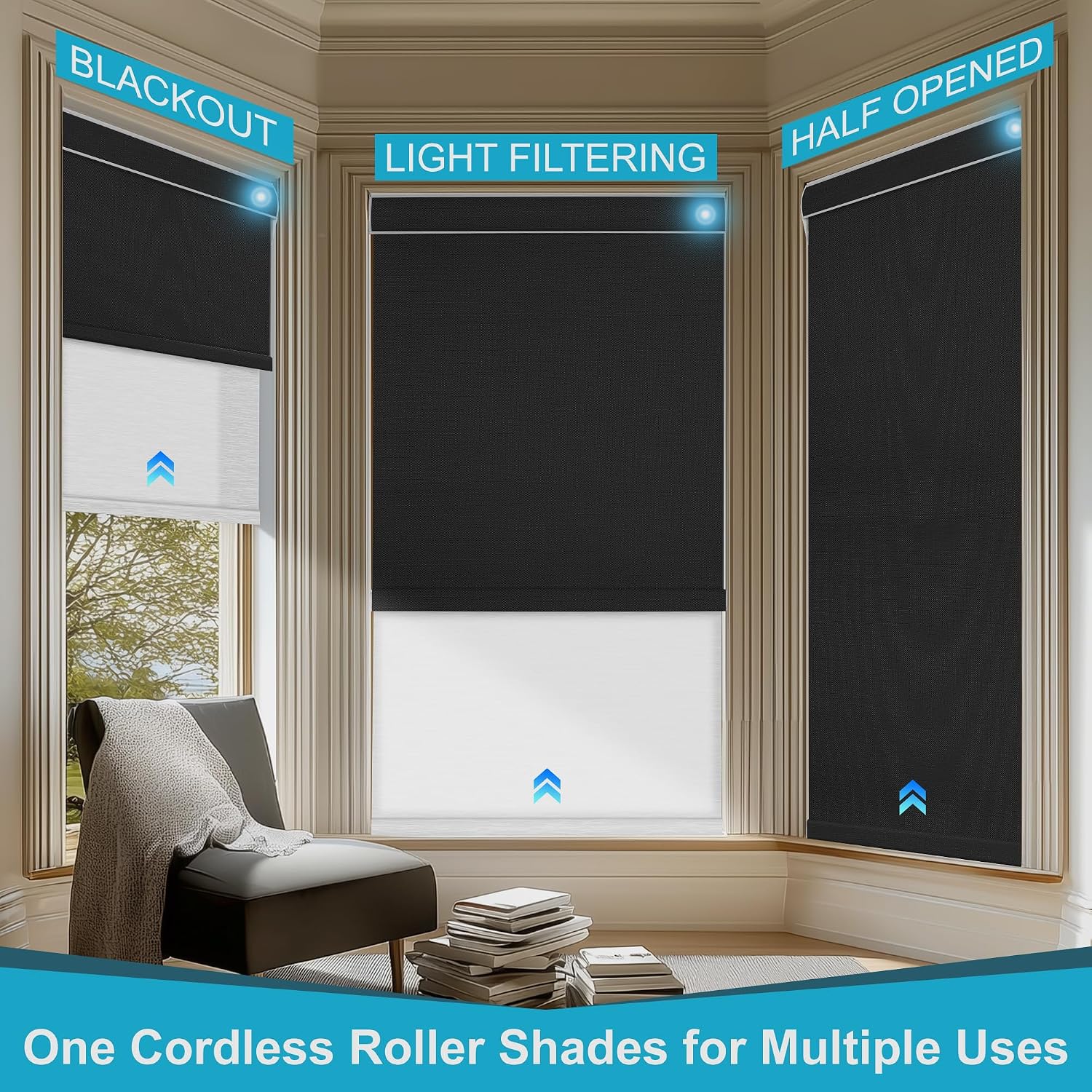 BERISSA Motorized Dual Roller Blinds with Remote,Blackout&Light Filtering Smart Double Roller Blinds for Windows,Customized Automatic Shades,Electric Shades with Solar Pannel.Black&White 10 81vBTPTTevL. AC SL1500