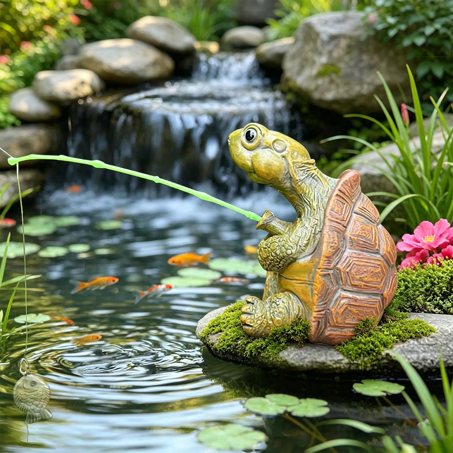 Rulinna Outdoor Garden Decoration, Weatherproof, Turtle Decoration, Pond Figures - Fishing Figure for Mini Pond, Pond Turtle, Decorative Resin Statues for Flower Pot & Yard