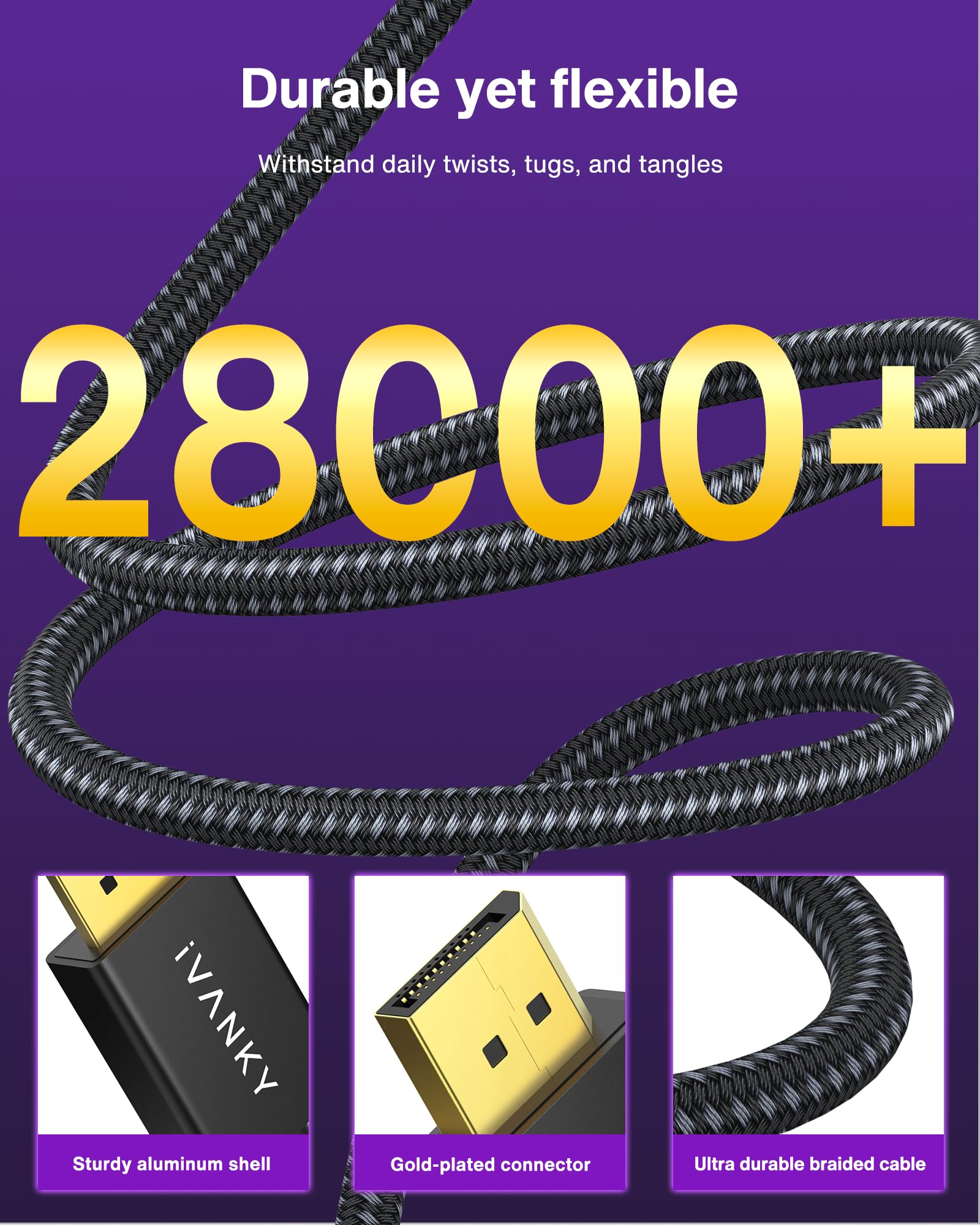 IVANKY Kabel DisplayPort 8K, certyfikat VESA, kabel DP 1.4, 2 m, obsługa wysokiej prędkości 8K przy 60 Hz, 4K przy 144 Hz, 2K przy 240 Hz, obsługa HBR3 32,4 Gb/s, HDCP 2.2, kompatybilny z laptopem