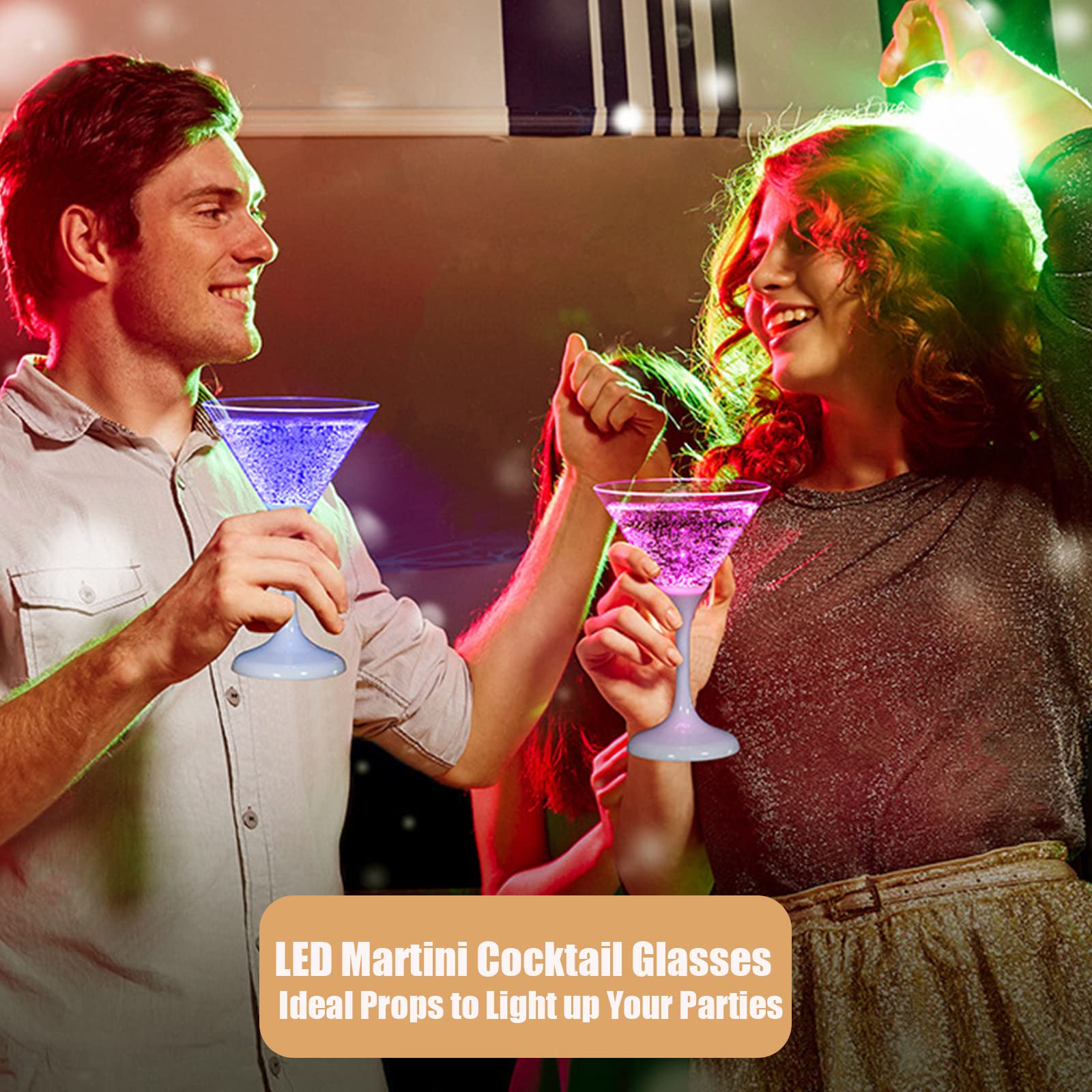 6 Pezzi Bicchieri da Cocktail Martini in Plastica Lampeggianti, Bicchieri Martini in Plastica Illuminati a LED con Stelo Lungo, Bicchieri da Vino con LED Tazze e Bicchieri Margarita Vetro(#1)