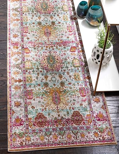 Unique Loom Austin Collection Tribal, Medallion, alfombra sobreteñida, 2 pies 7 pulgadas x 9 pies 10 pulgadas, verde clarobeige