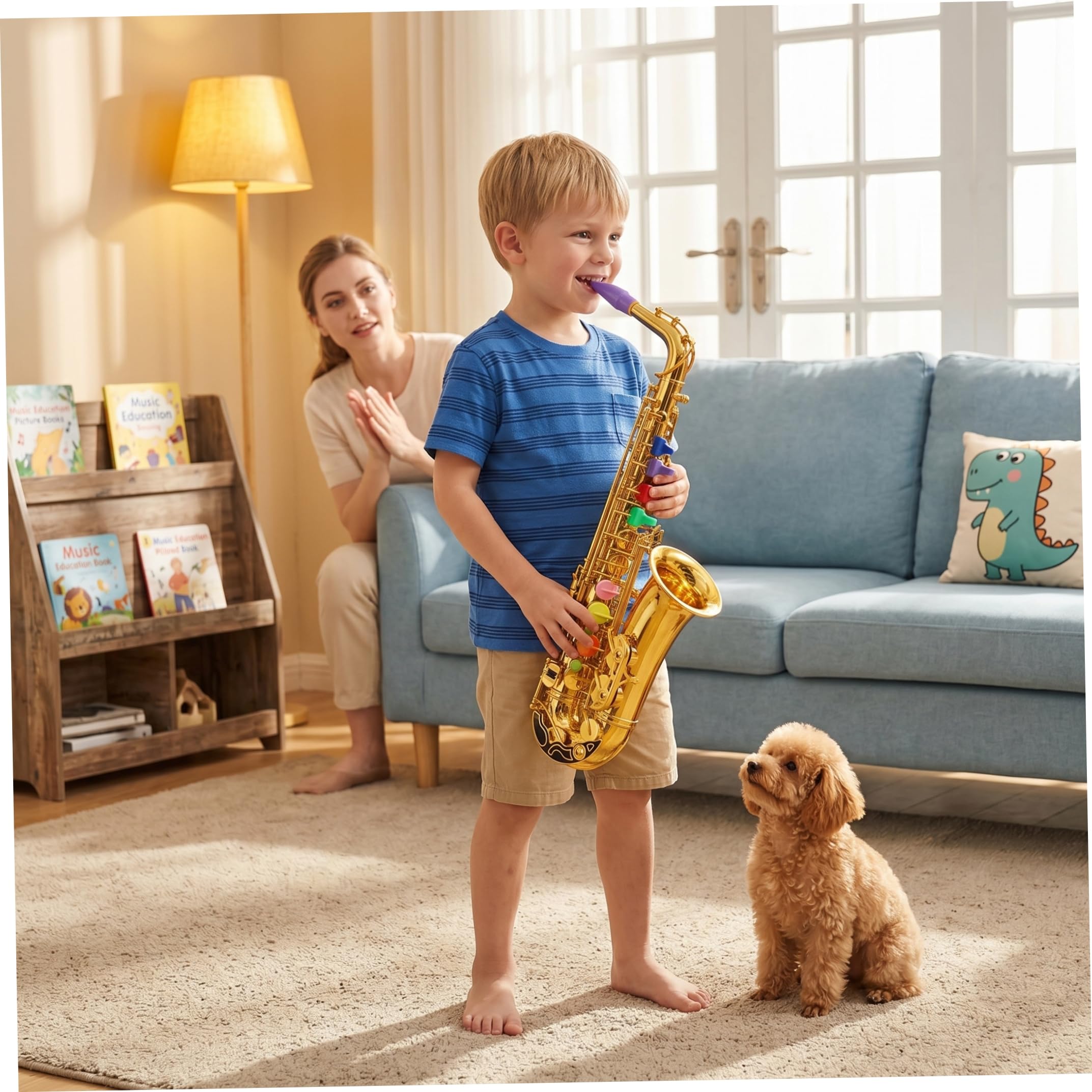 Spielzeugsaxophon, Musikinstrumente für Kinder mit farbcodierten Tasten, Saxophon für Kinder, Lernspielzeug für Jungen und Mädchen, Geburtstag, Partyspiel, Gold