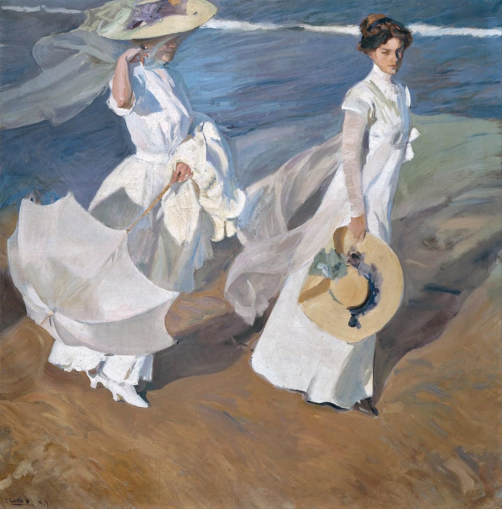 SERENDIPITP Retro Picture Poster Wall Art Pictures Painting Strolling along the Seashore by Joaquín Sorolla Wall Art Canvas Print for Wall Decor 60x90cm