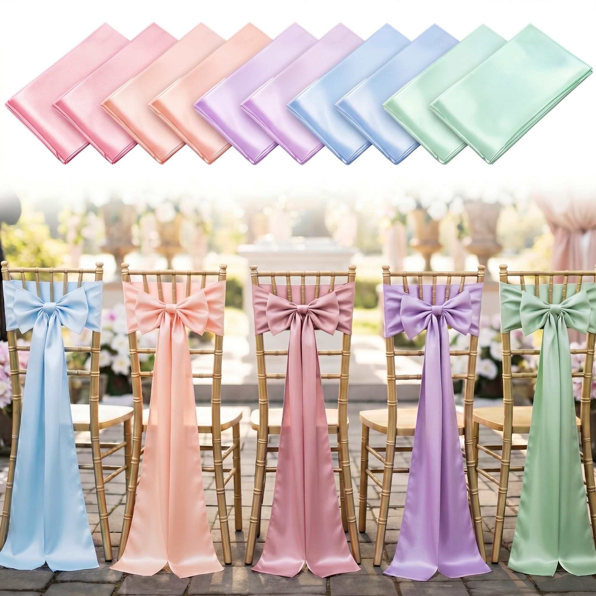 Photo 1 of Tegeme 30 Pcs Pastel Chair Sashes, 7" X 108"