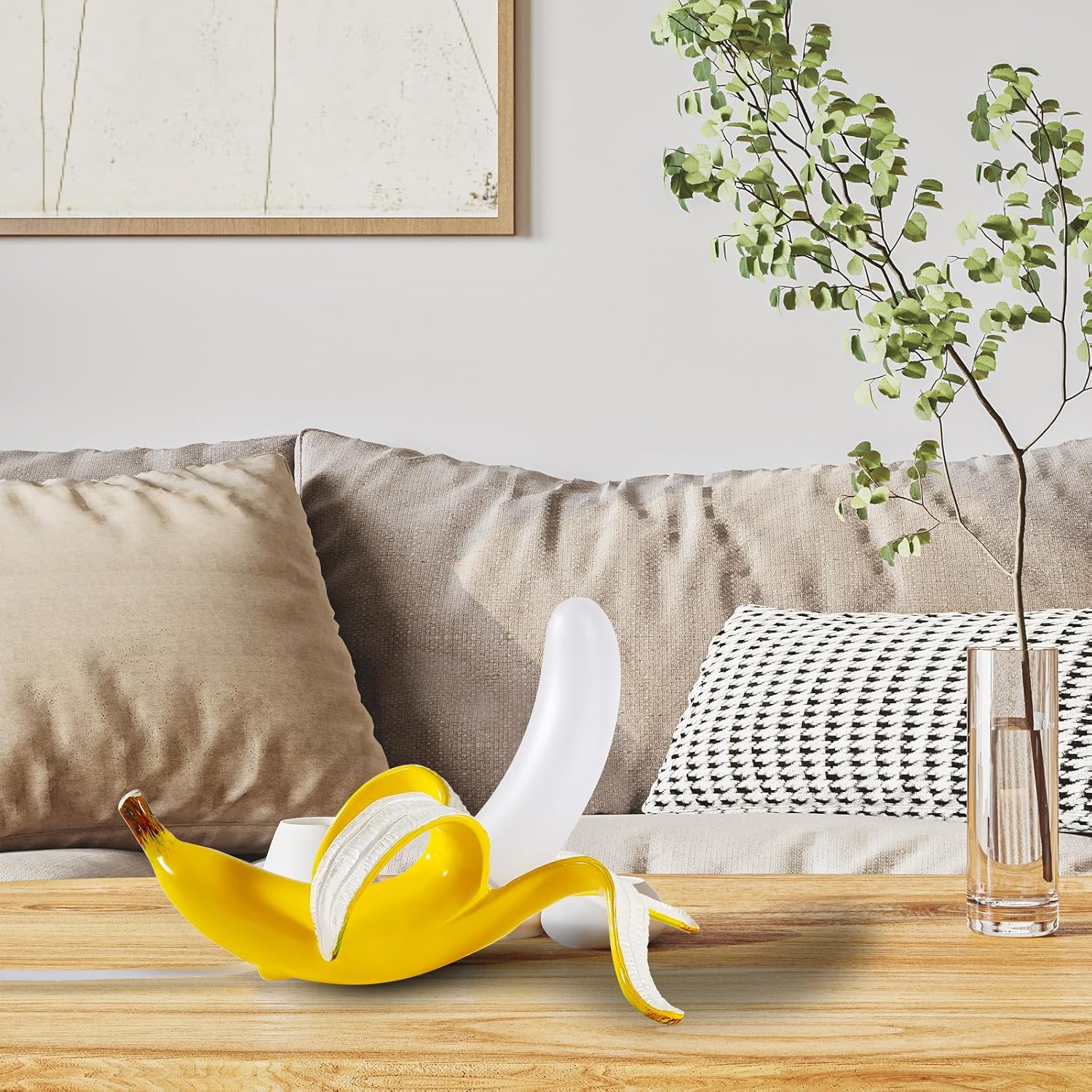 MAYOLA Modern Banana Table Lamp, Desk Lamp,Led Night Light Baking Finish Resin Banana Lighting Fixture for Living Room, Bedroom,Home Office,Kids Room (Lying)
