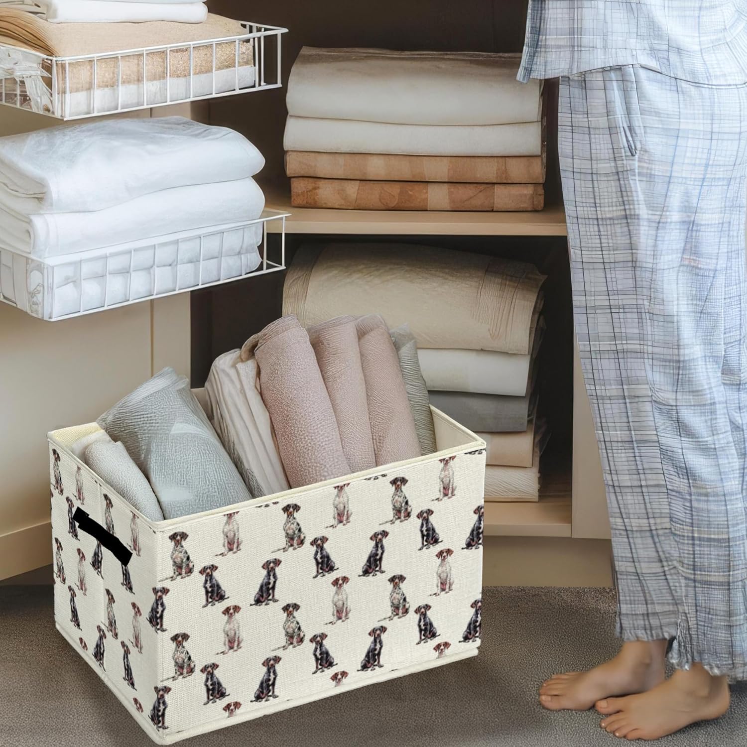 German Shorthaired Pointer Gifts Storage Bins & Boxes with Handles,Dog Foldable Basket for Organizing Dog Lovers Collapsible Storage Laundry Hampers for Bedroom Bathroom Clothes Toys Books