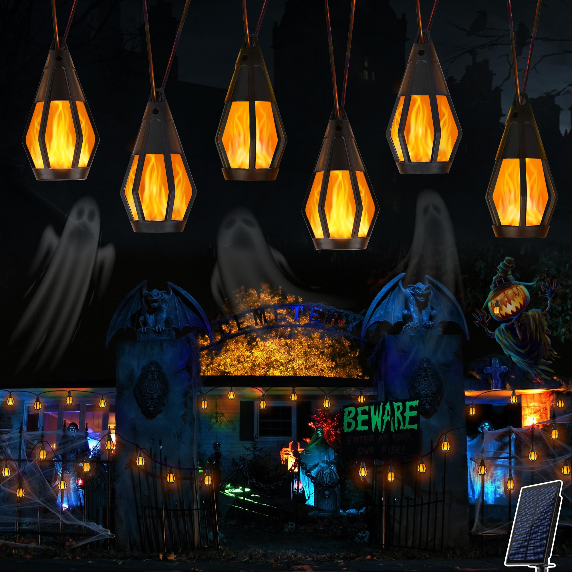 Lumières Solaires Flamme Geemoo 6 Pack - Torches Solaires Étanches Pour Jardin, Terrasse, Décoration Extérieure