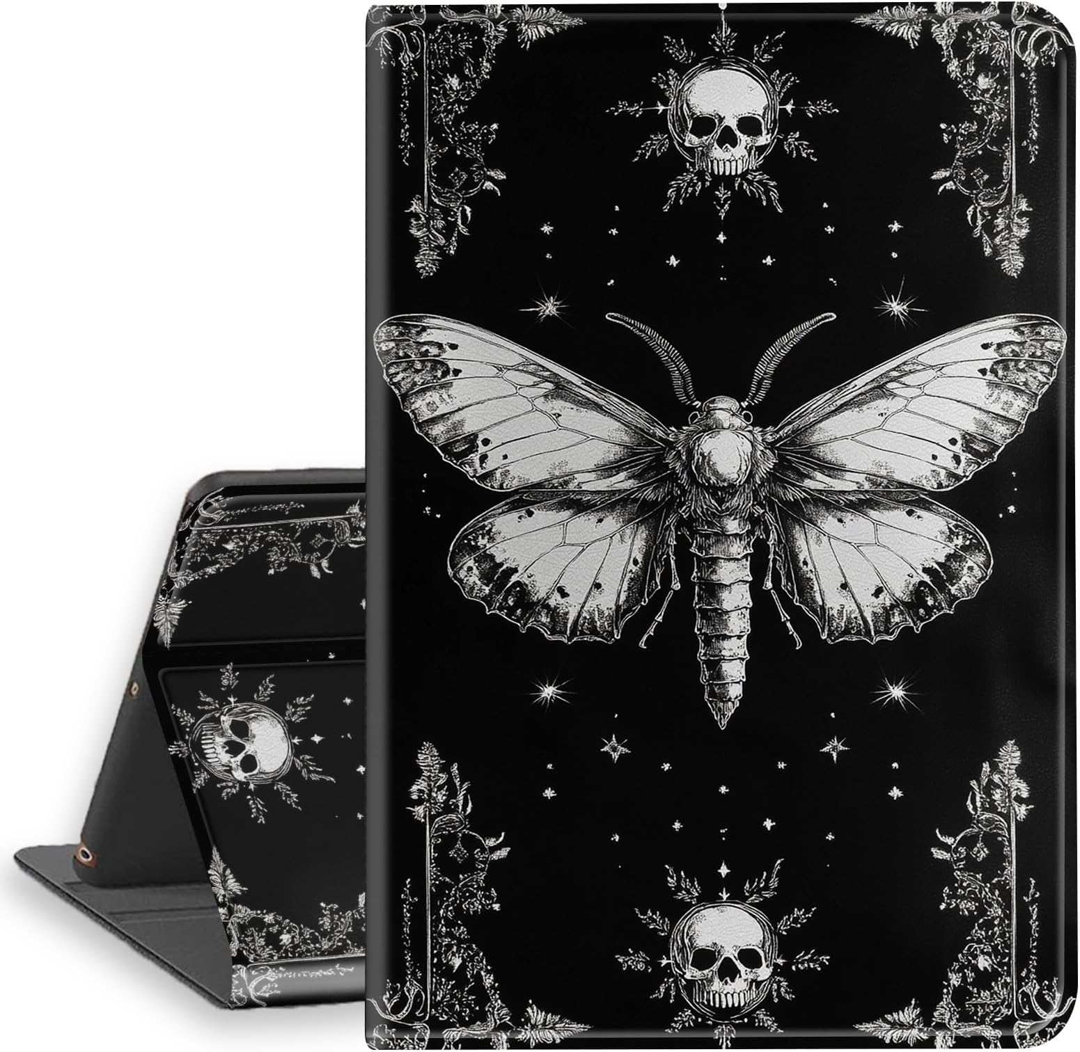 Case for iPad 8th/6th/5th Gen 9.7 Inch 2018/2017, PU Leather Folio Cover with Auto Sleep/Wake, Multi-Angle Stand Protective Cover 9.7" for iPad 2018 2017,Gothic Moth