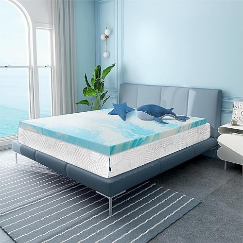 Miniatura 7 de MUUEGM Cubrecolchón de espuma viscoelástica de gel de 2 pulgadas, tamaño King, protector de colchón refrescante para aliviar la presión,