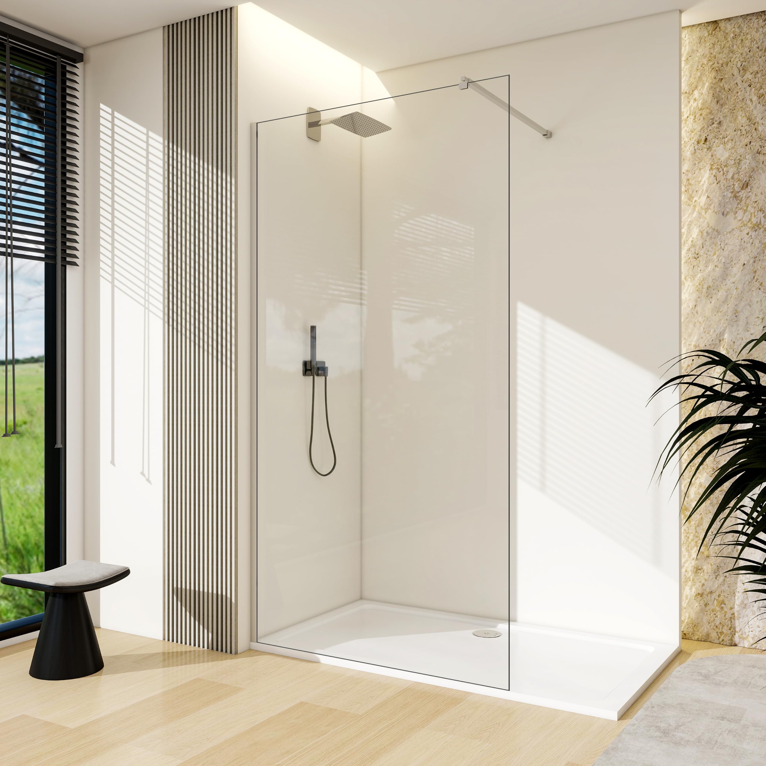 800mm Chrome Walk in Shower Enclosure with 1200x700mm Tray, 8mm Glass