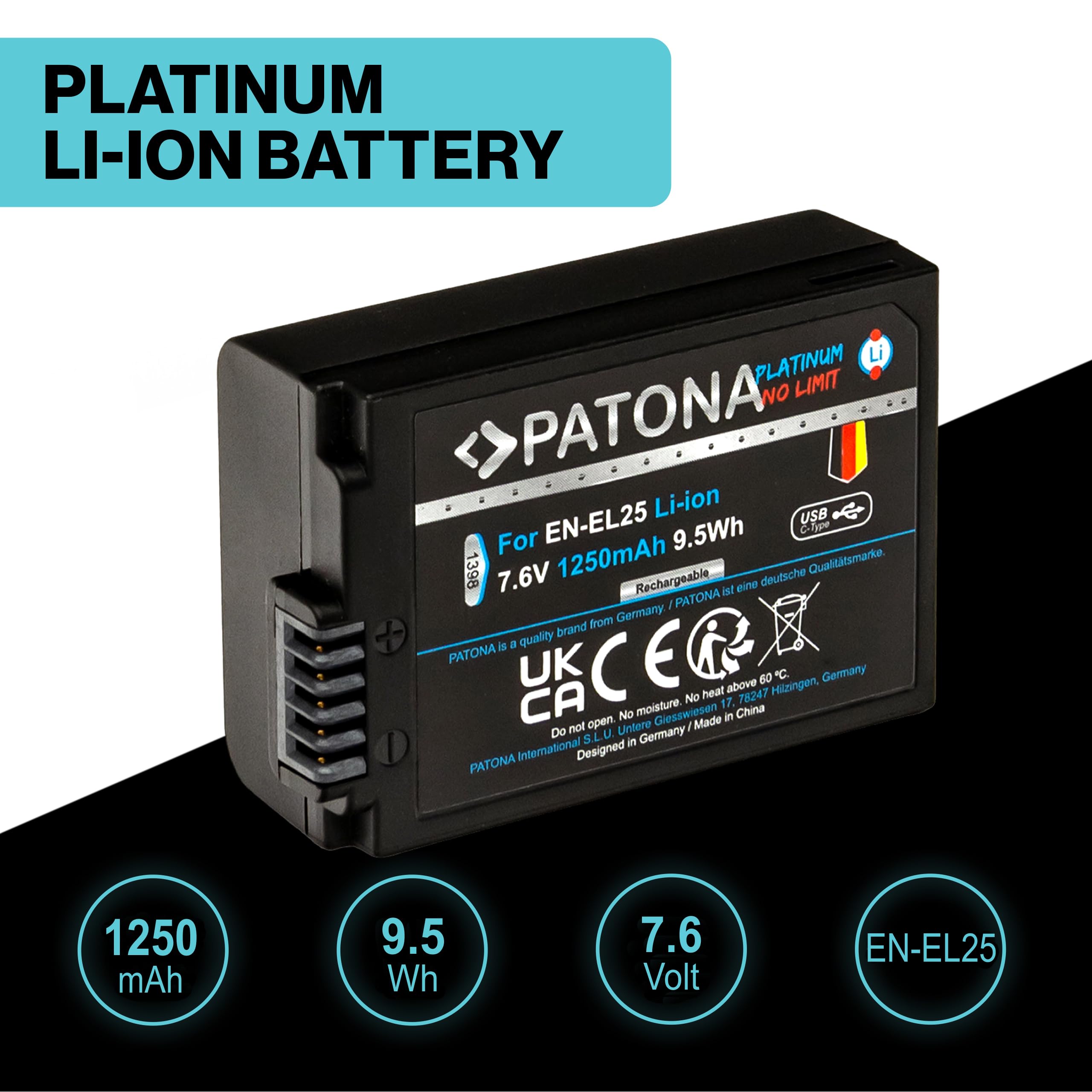 PATONA USB-C Platinum Akumulator do Nikon EN-EL25, EN-EL25a 1250mAh