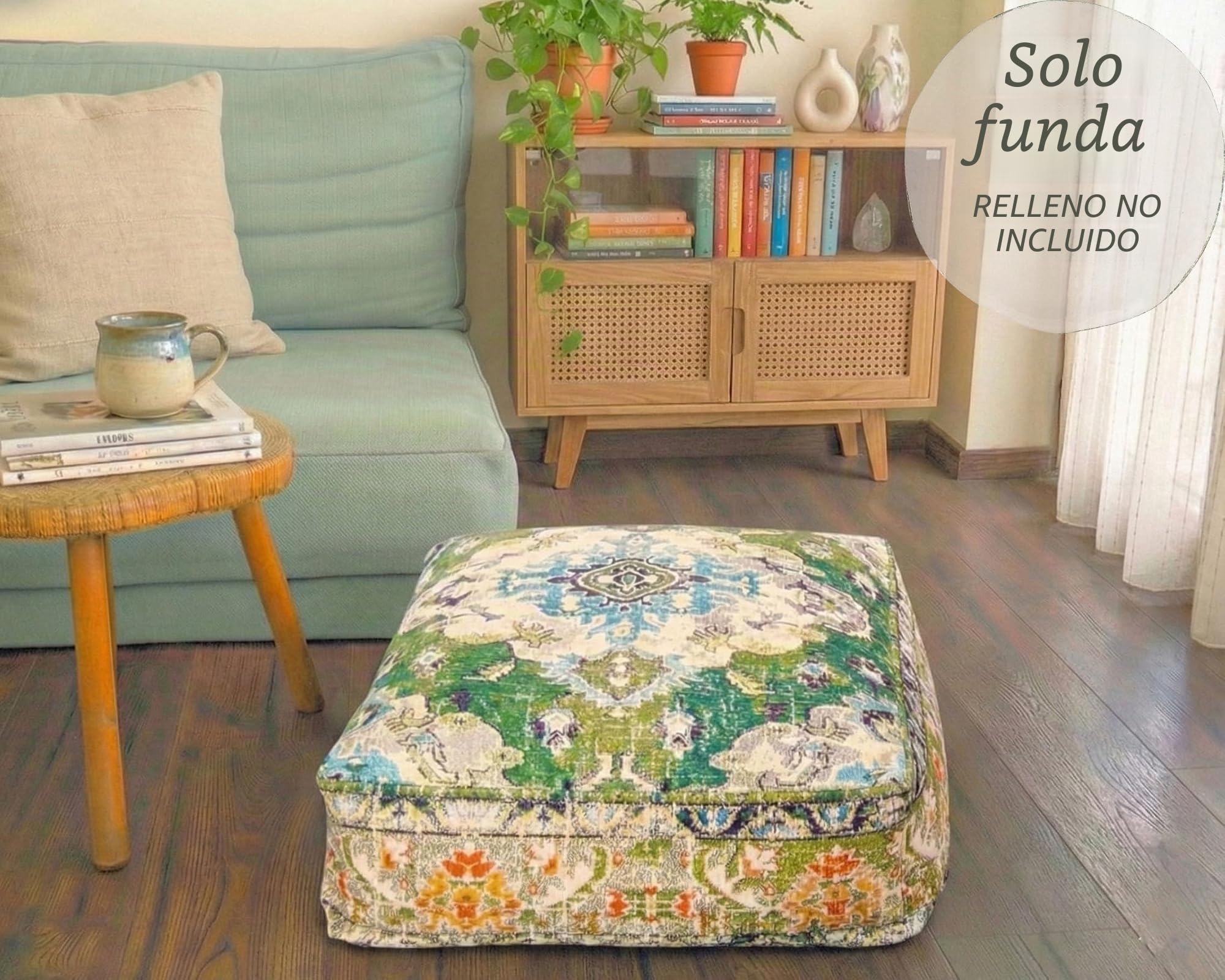 Mandala Life ART Funda de cojín de Piso Bohemian Rug - Cuadrada 60x20 cm - Puf de decoración de habitación Artesanal de Lujo para meditación, Yoga y Boho Chic Funda de Almohada de Piso para Asientos