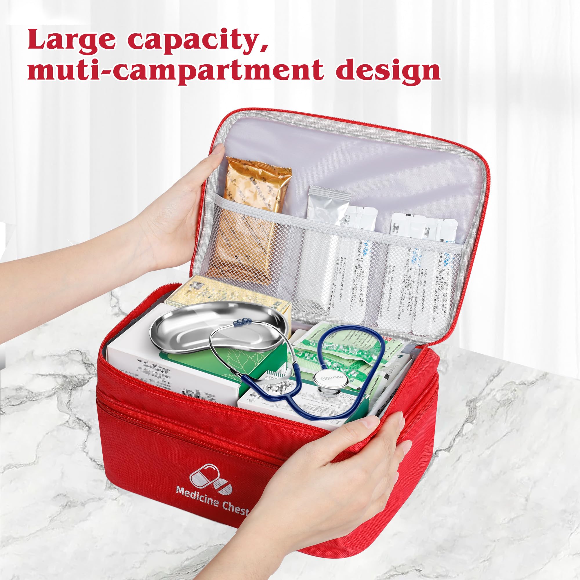 Romon Bolsa Primeros Auxilios Portátil, Botiquín de Primeros Auxilios Vacio,Doble turno Impermeable Gran Capacidad Botiquín Médico Vacío, Bolsa Médico de Emergencia para Hogar, Oficina, Rojo