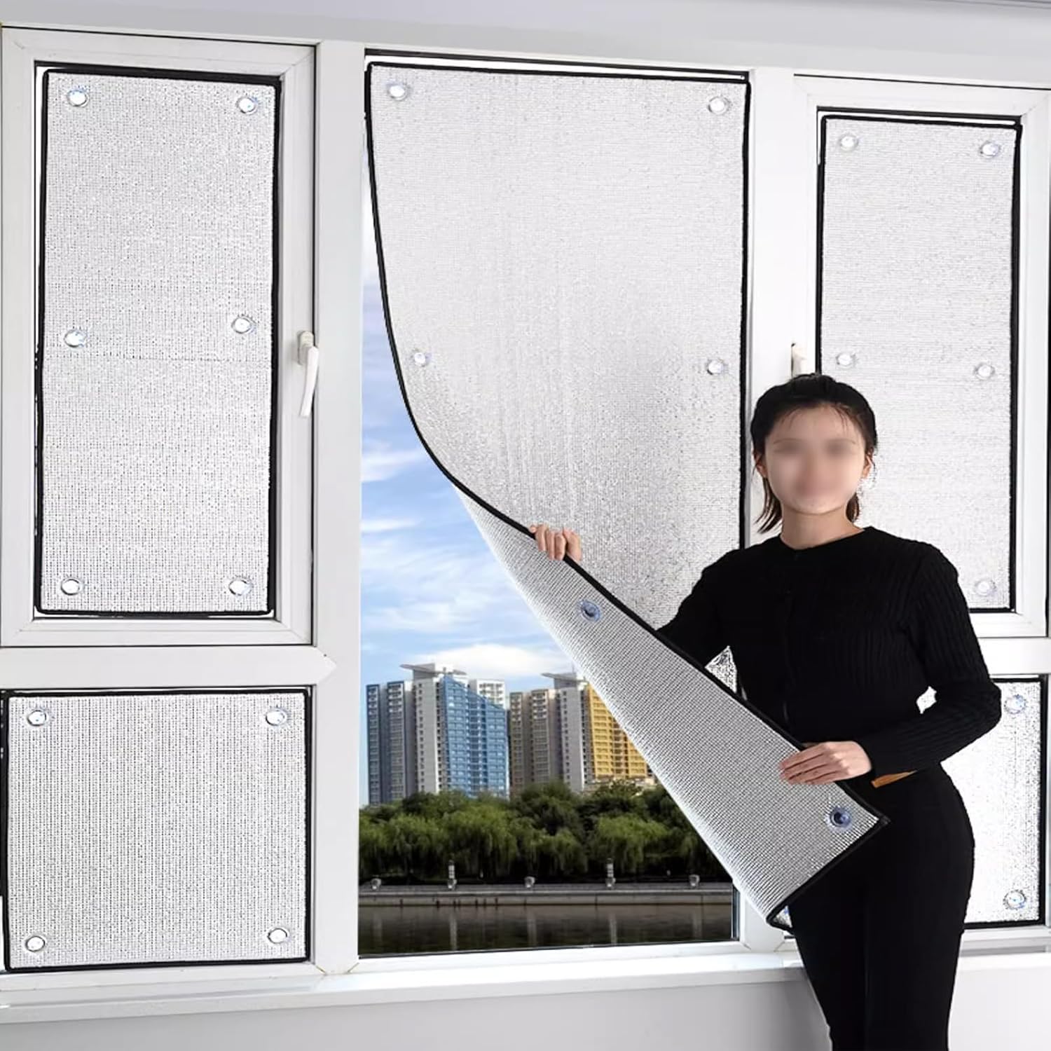 Blackout Window Privacy Film,Heat Control and Anti Uv Reflective Window Tint for Home,Office,Bathroom,Sun Room,Removable Self Adhesive Aluminum Foil Window Tinting Film (16"x79")
