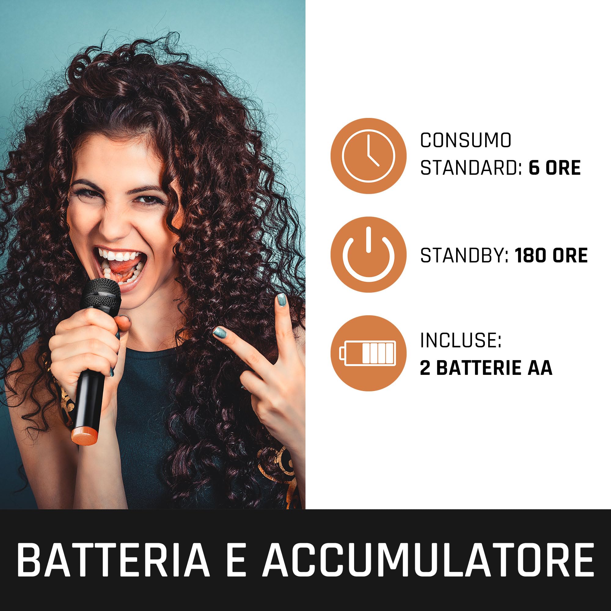 Lenco MCW-011BK - Microfono wireless, ricevitore 6,3 mm, ricevitore comune, festa karaoke, nero