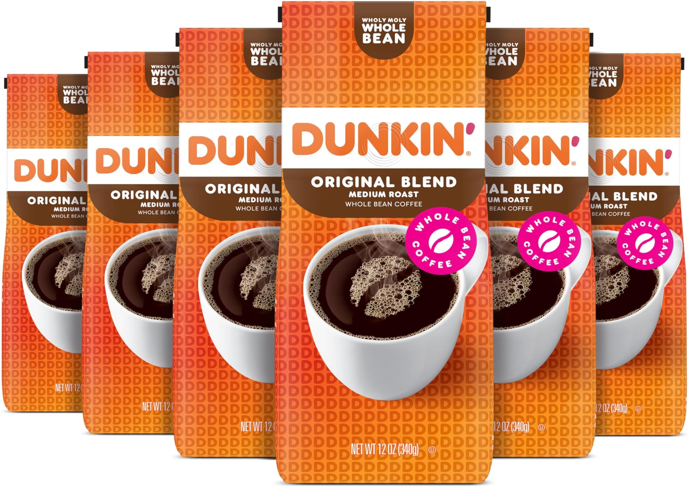 Dunkin' Original Blend Medium Roast Whole Bean Coffee, 12 Ounces (Pack of 6)