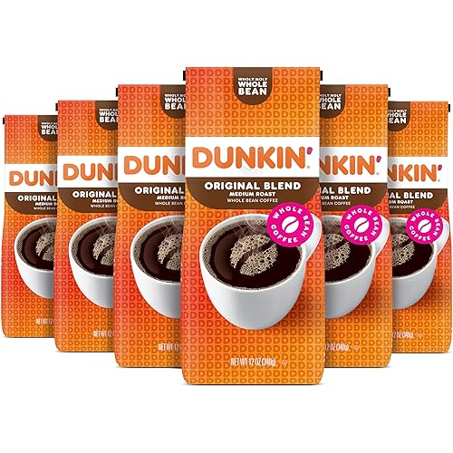 Dunkin' Original Blend Medium Roast Whole Bean Coffee, 12 Ounces (Pack of 6)